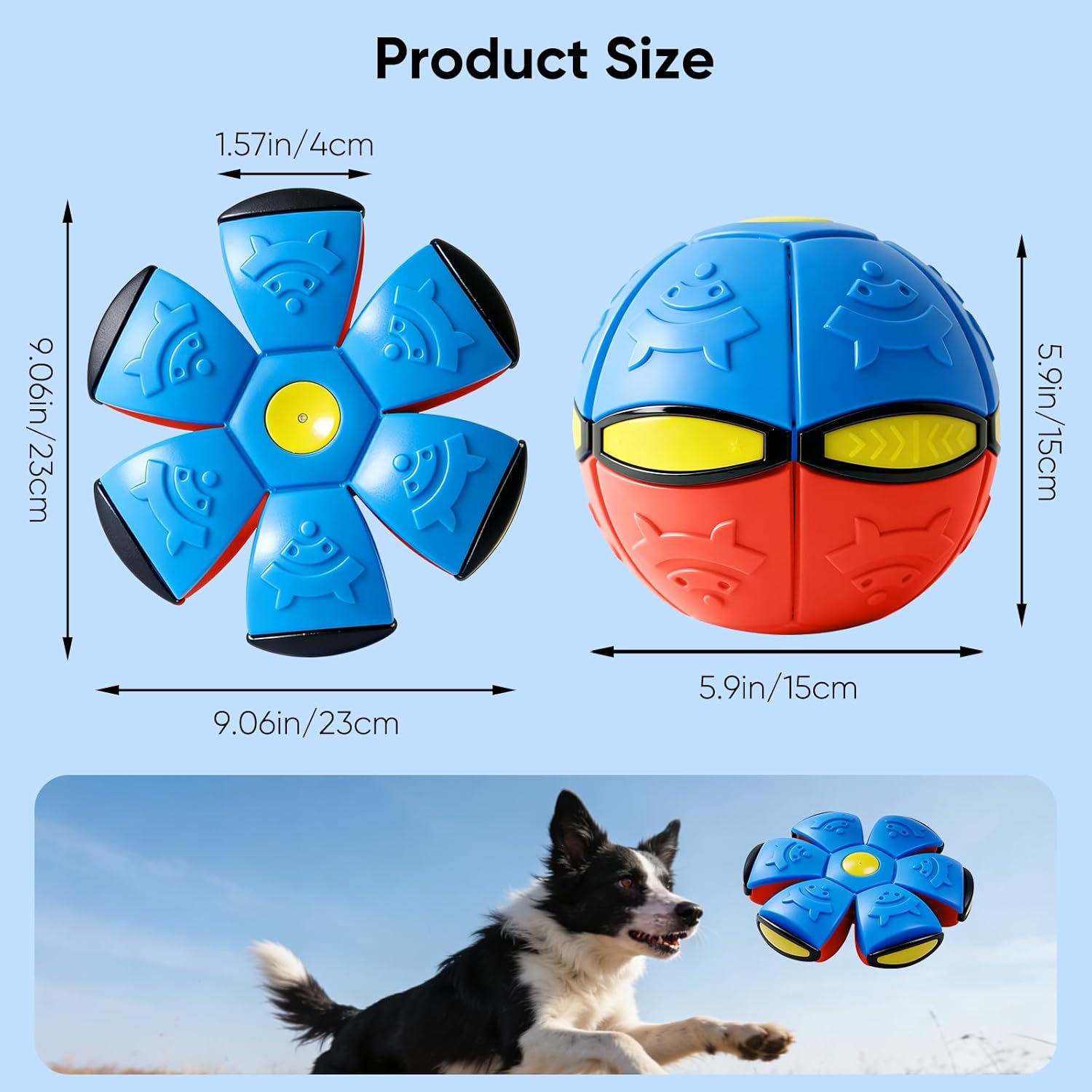 3 PCS Color-Blocked Magic Bouncing Pop Up Balls with 6 LED Lights, Transforming Ball Toy for Kids & Pets, Durable TPR Magic Meta Ball for Large Medium Dogs, Outdoor Interactive Disc Ball