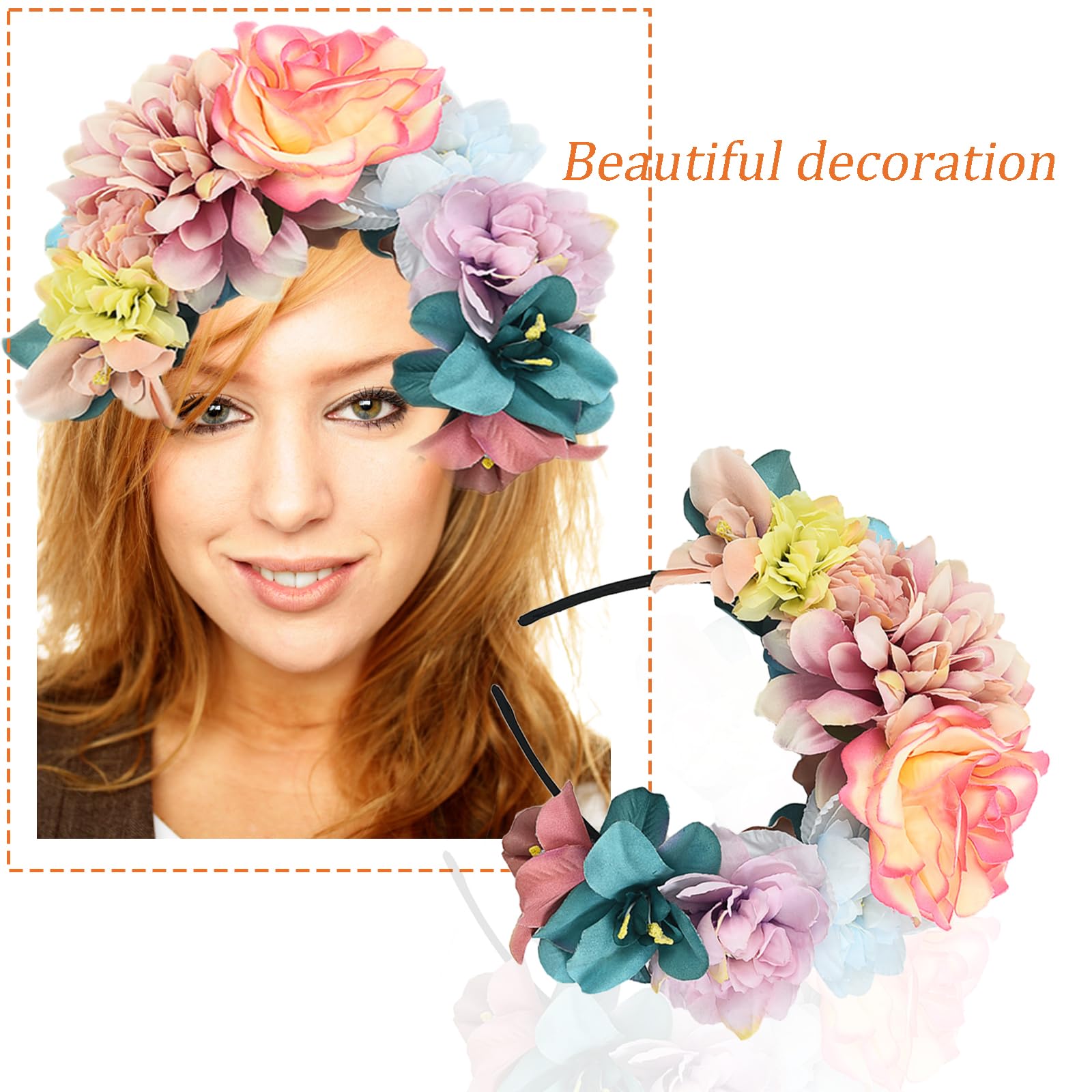 SSyang Mexican Flower Wreath Flower Headband with Rose Flower Crown for Women Rose Flower Headband Rose Flower Headband for Party Wedding Party - Image 4