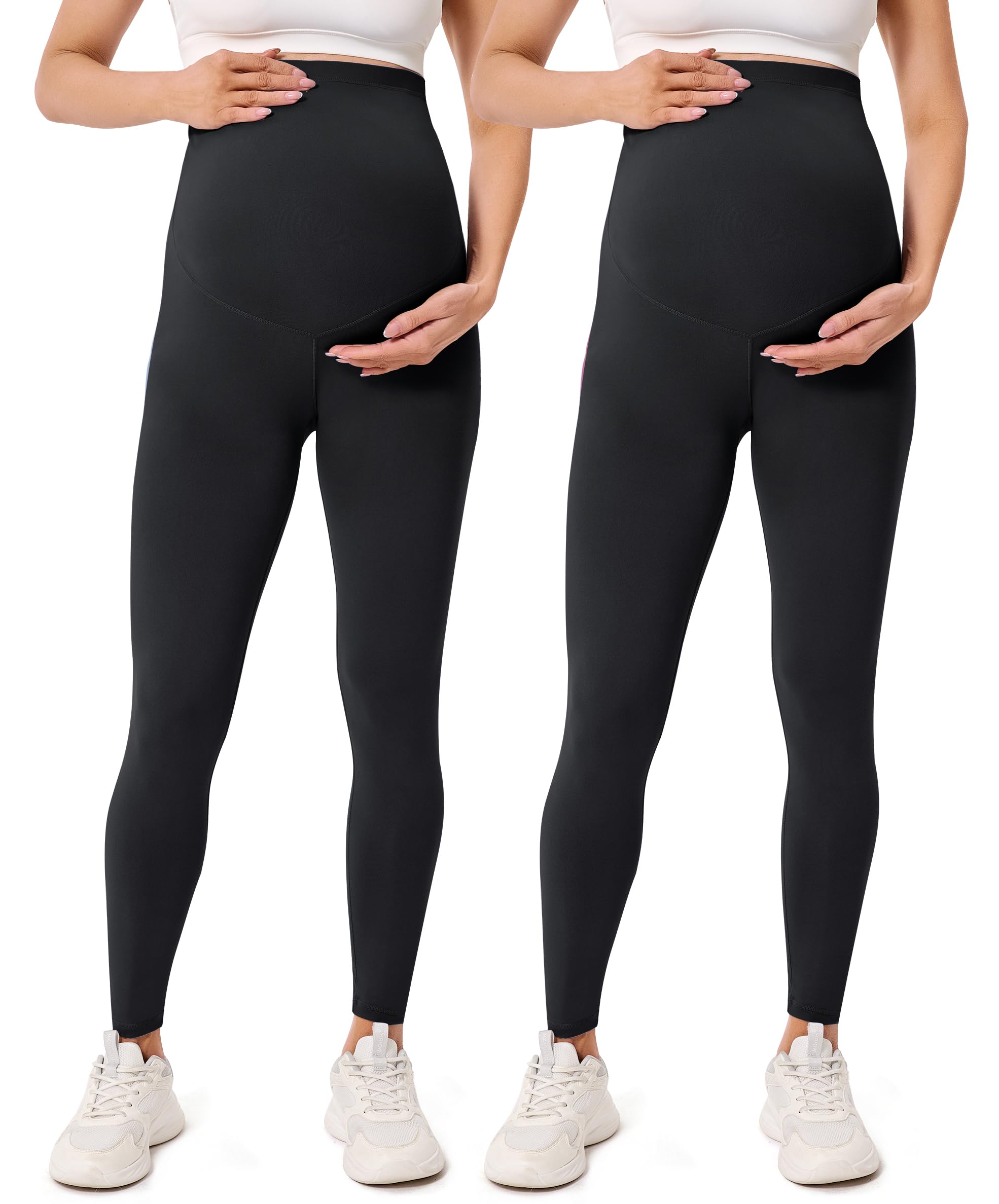 BAYDI Creamlush Damen Schwangerschaftsleggings mit Verstellbarer Bauchstütze Weiche High Waist Umstandsleggings Blickdichte Umstandshose Bequem für Yoga Freizeit Schlafanzug