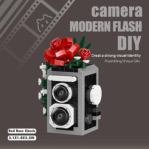Miniatura 4 de Serie de Cámara de Flores Clásicas y Lindas en Rosa Rojo, Mini Bloques de Juguete de Construcción, Juego de Bloques Micro, Juguetes en Miniatura,