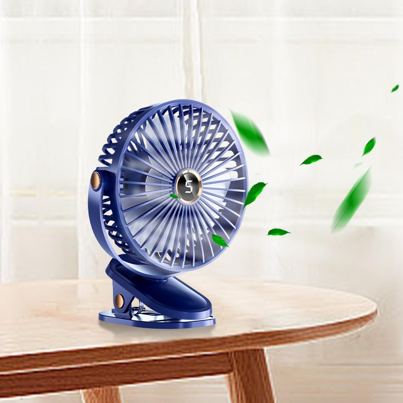 Ventilatore portatile clip, girevole 360 gradi, ricaricabile tramite USB, ventilatore da scrivania – 5 velocità regolabili, silenzioso, estivo, per scrivania, casa
