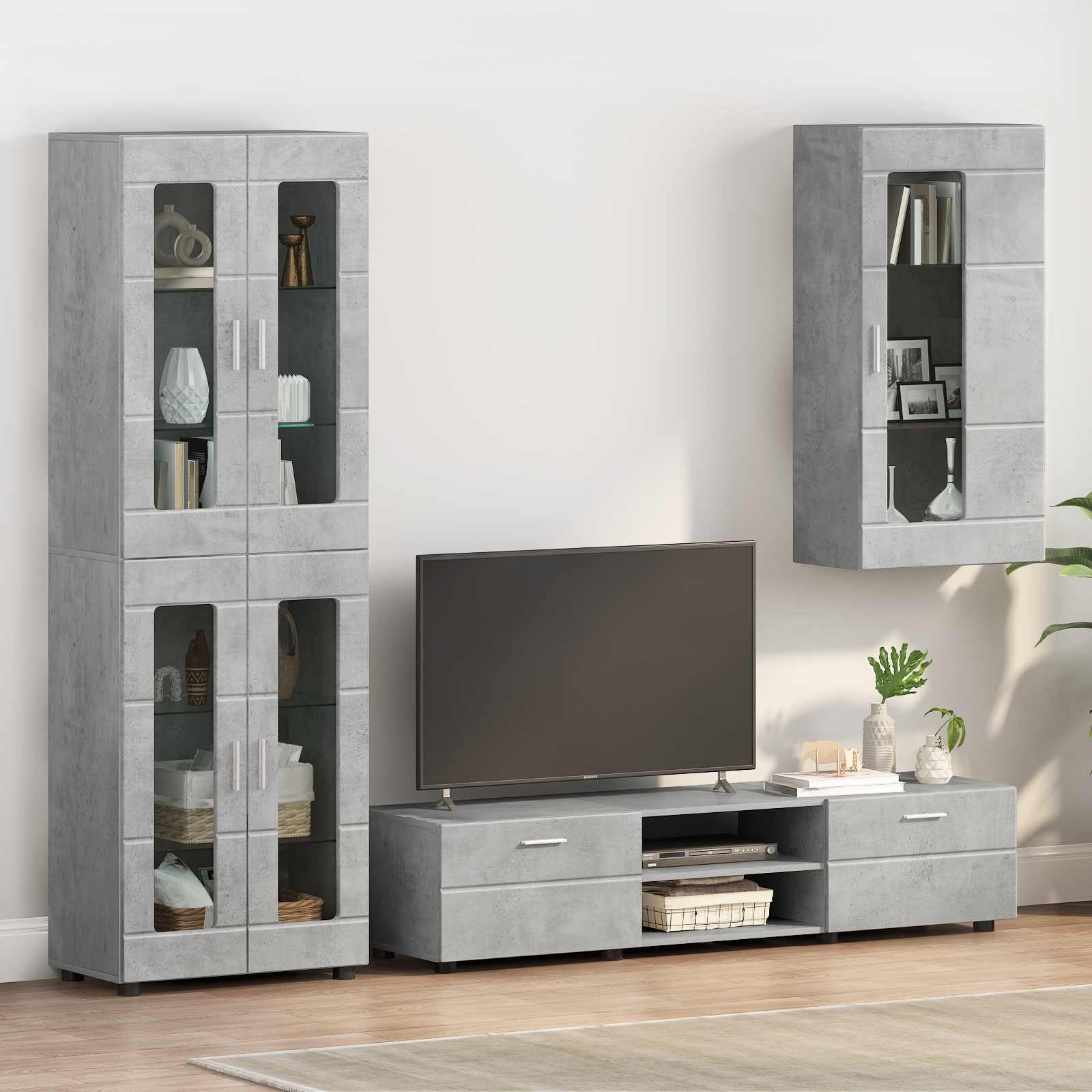 Armadio in legno grigio cemento con 1 anta e 2 ripiani, opaco, 47 x 27 cm, moderno spazio per soggiorno, ufficio, interni, versatile