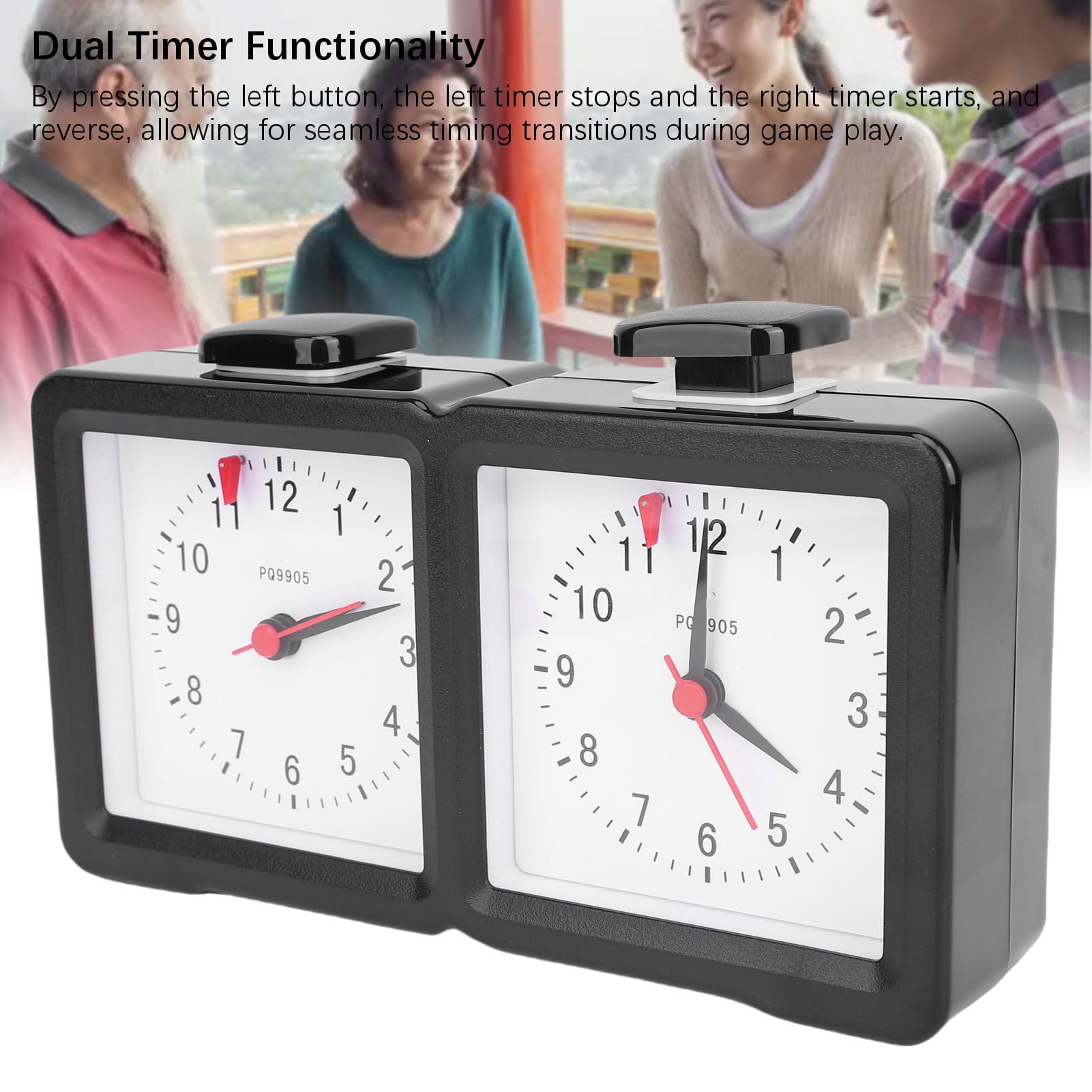 Cryfokt Orologio da Scacchi Analogico, Timer Meccanico Preciso con Angolo di Visione Inclinato per Giochi Cinesi Internazionali e Go, Materiale ABS, Funzione Doppio Timer con Pulsante di Avvio per Tou