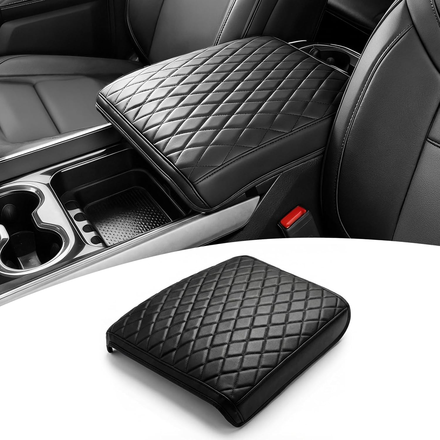 FREESOO Center Console Cover for 2019-2026 Dodge Ram 1500 2500 3500, Armrest Cushion Pad, Waterproof Faux Leather, Easy to Clean, Non-Slip & Anti-Scratch, Bucket Seat Only