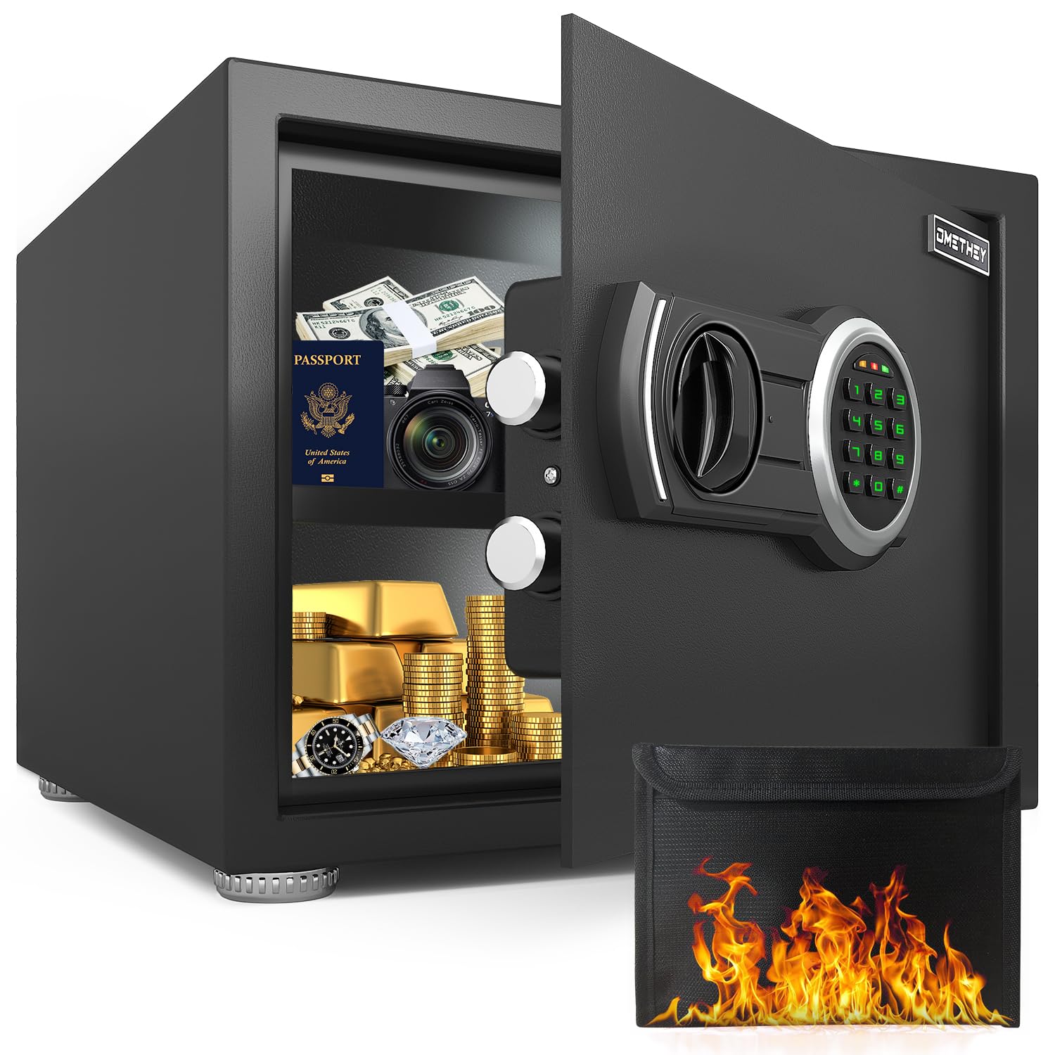 Small Safe Box, 0.8 Cub Home Safe Fireproof Waterproof Bag with Backlit Digital Keypad and Mute Function, Money Safe with LED Light & Removable Shelf, Security Safe for Home, Office and Hotel