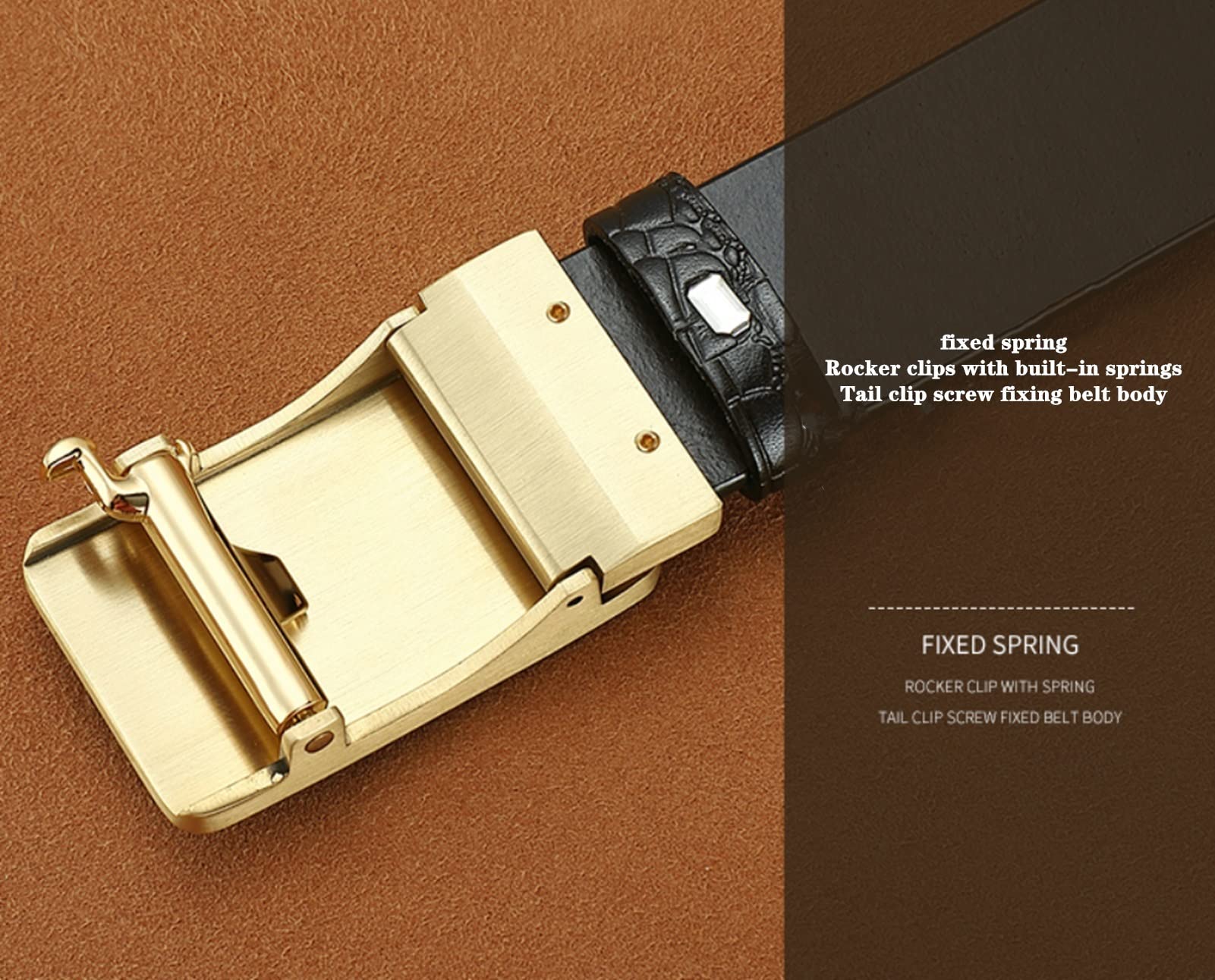 Men's Leather Belt Brave Truppen Kupferschnallen Automatischer Schnallengürtel Männlich Klassische echte Ledergürtel Herrengürtel for lässiges Kleid (Color : Brown, Size : 110cm)