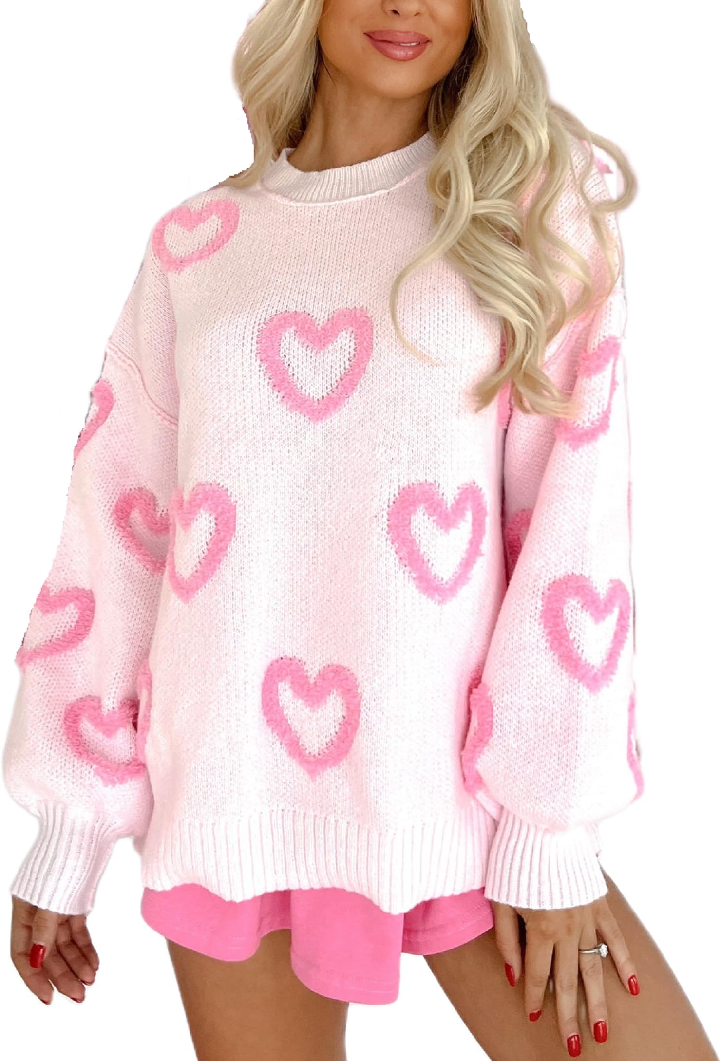NUFIWIValentines Day Shirt for Women Love Heart Sweatshirt Print Graphic Tee Round Neck Long Sleeve Pullover Top