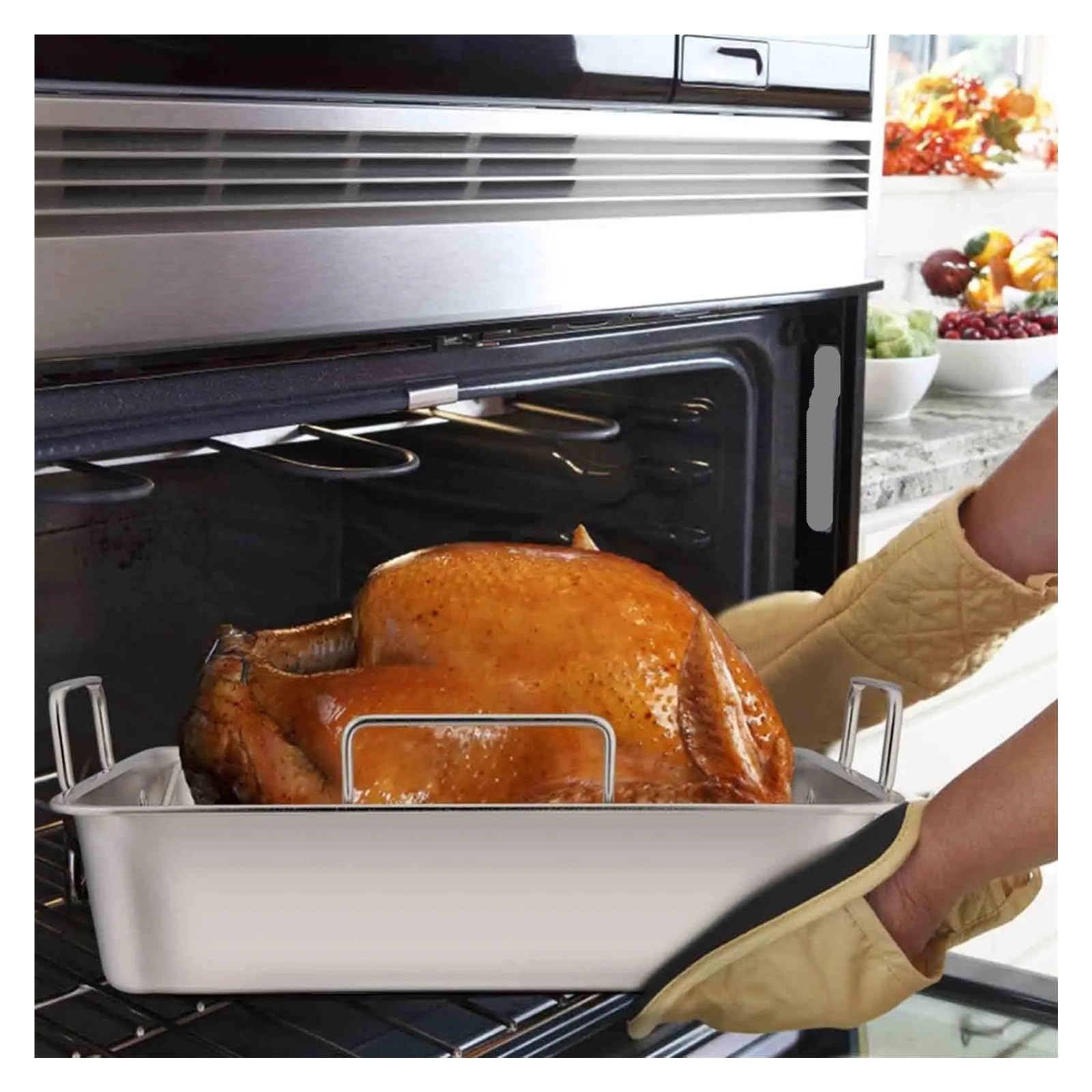 Bandeja asar inox 40×30×10cm con rejilla en V