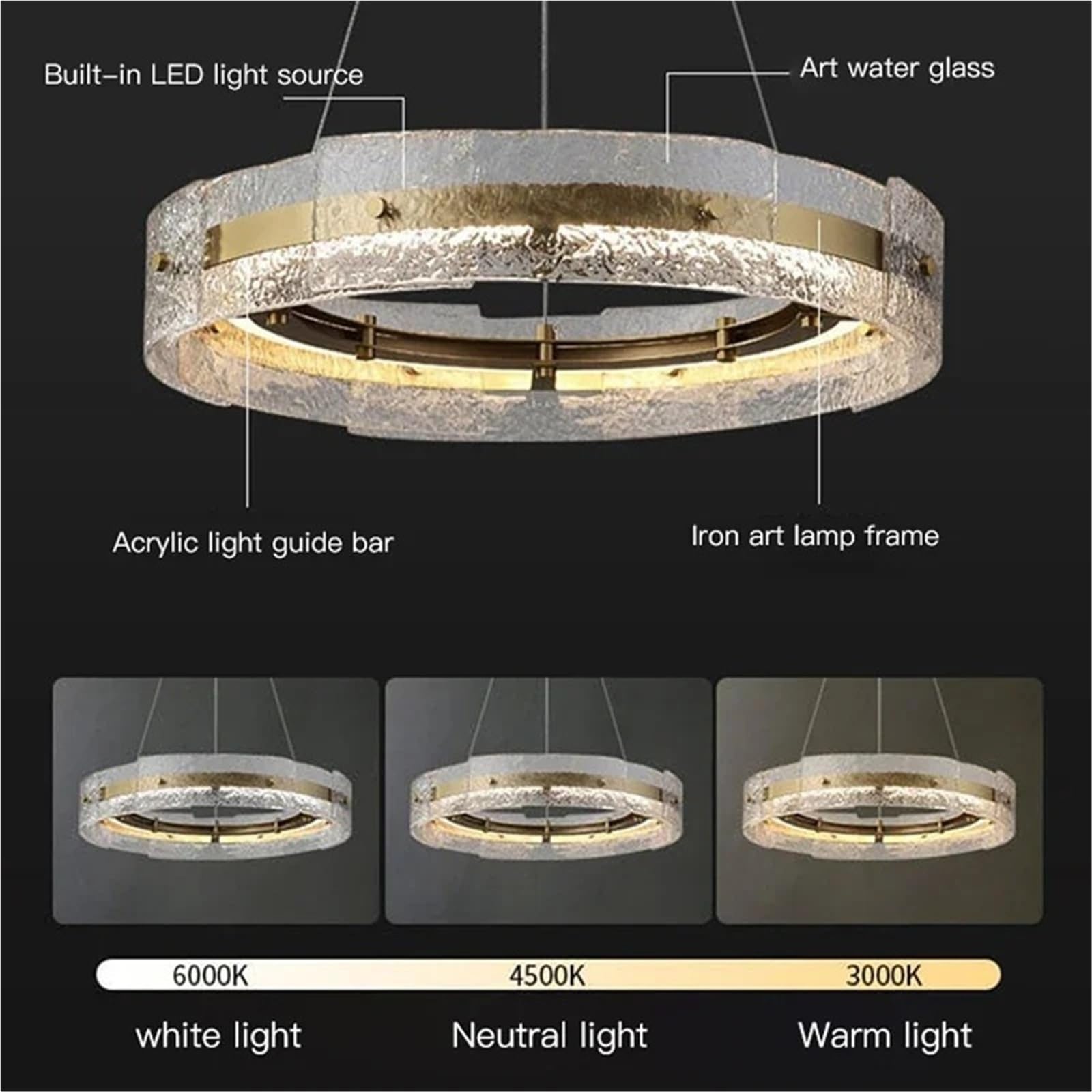 Nordic LED Pendant Light Transparent Glass Ring Chandelier