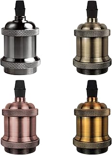 DiCUNO E26 Edison Vintage Lamp Socket, Pendant Lamp Holder, Light Sockets Replacement, Antique Look for Industrial, Decorative, DIY Lighting, 600℃ Heat Resistant, 4 Packs (4 Mixed Colors)