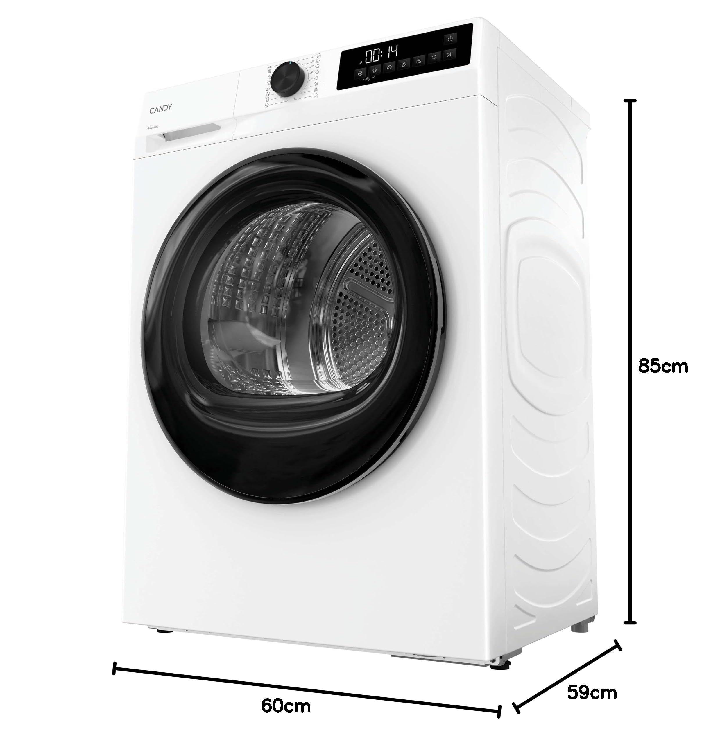 Candy ProDry 300 GDL 8N1B-S, asciugatrice 8KG, pompa di calore, pannello digitale e ruota, AI Smart Move, 16 cicli, 7 rapidi, cassetto condensazione, stiratura facile, casa ritardata 24H, 62DB, bianco