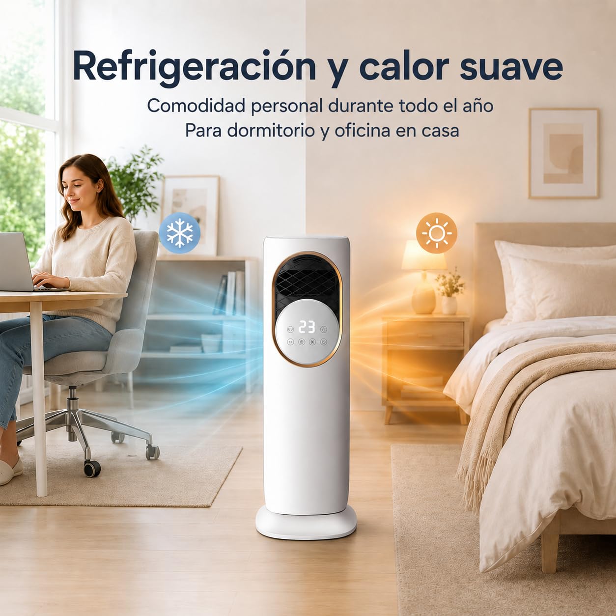 LANMOU Climatizador Evaporativo Frío Calor, Ventilador con Agua y Calefacción sin Tubo, Oscilación 180°, Depósito 4L, 3 Velocidades, Mando, para Dormitorio y Oficina