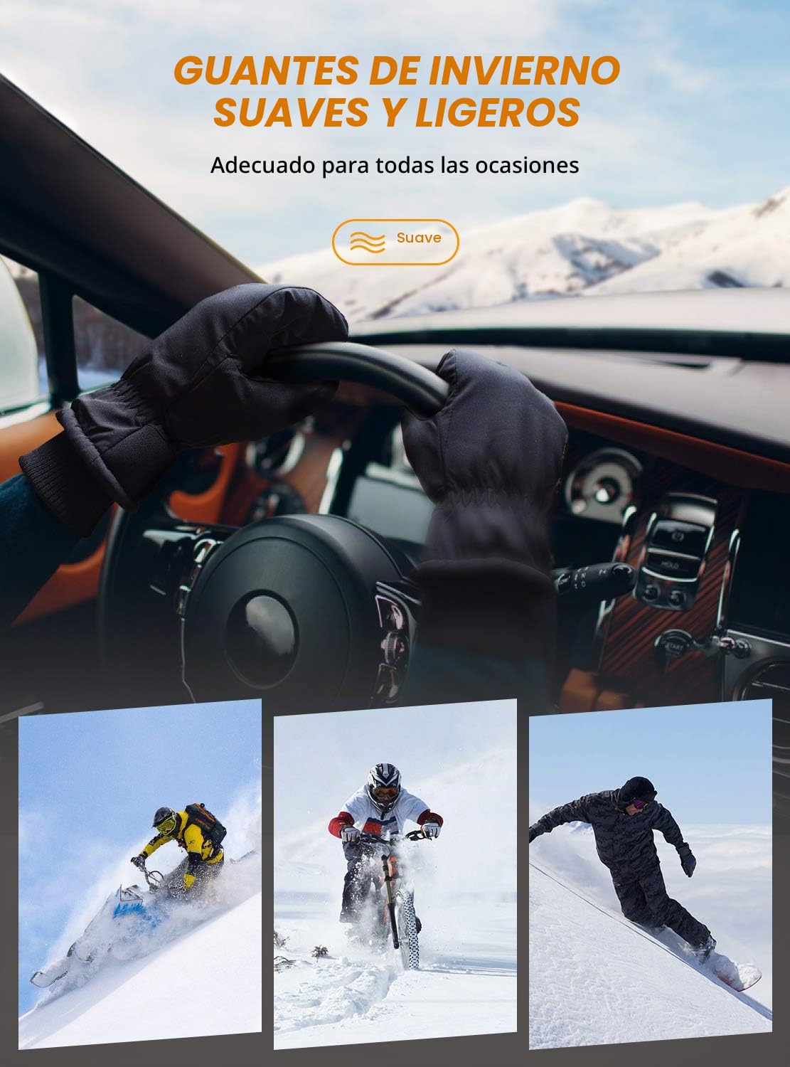 TRENDOUX Guantes Invierno Hombre Mujer - Termicos Hombre Impermeables para Frio, Bicicleta Montaña Nieve Ciclismo MTB, Tactiles Mujer Running Esqui Snowboard, Guantes Moto Invierno Calefactables