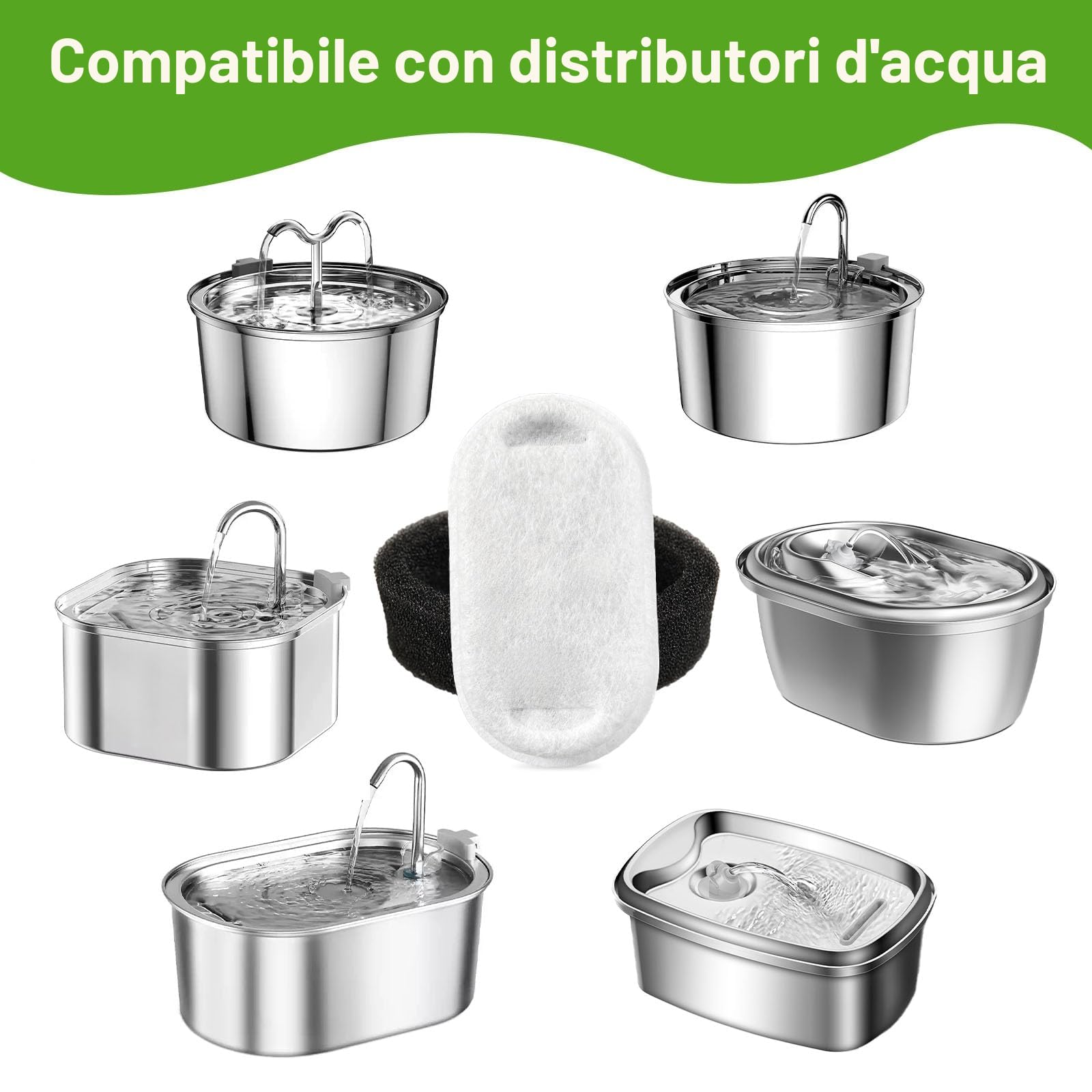 KOMABLEN 24 Pezzi Filtri Fontanella per Gatti, Filtro con 12 Filtro Carboni Attivi e 12 Spugna In Schiuma, Tripla Filtrazione Filtri Fontana Gatto Cappa, Cani Filtri di Ricambio per Acqua