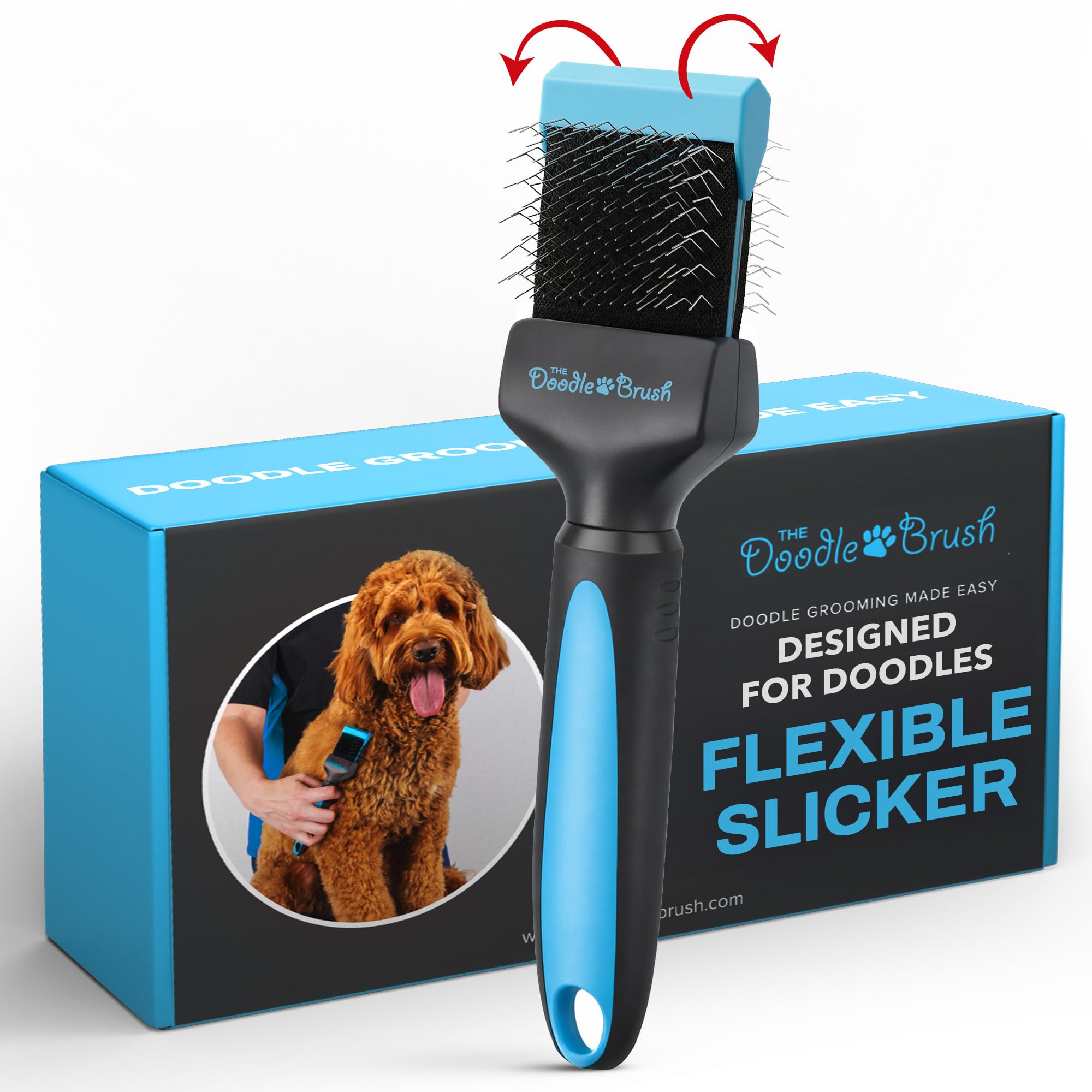 The Doodle Brush Brosse Lissante Tête Simple pour Chiens Slicker | Démêle les Nœuds, Longues Épingles, Tête Flexible, Manche Ergonomique, Pour Doodles, Toilettage Quotidien