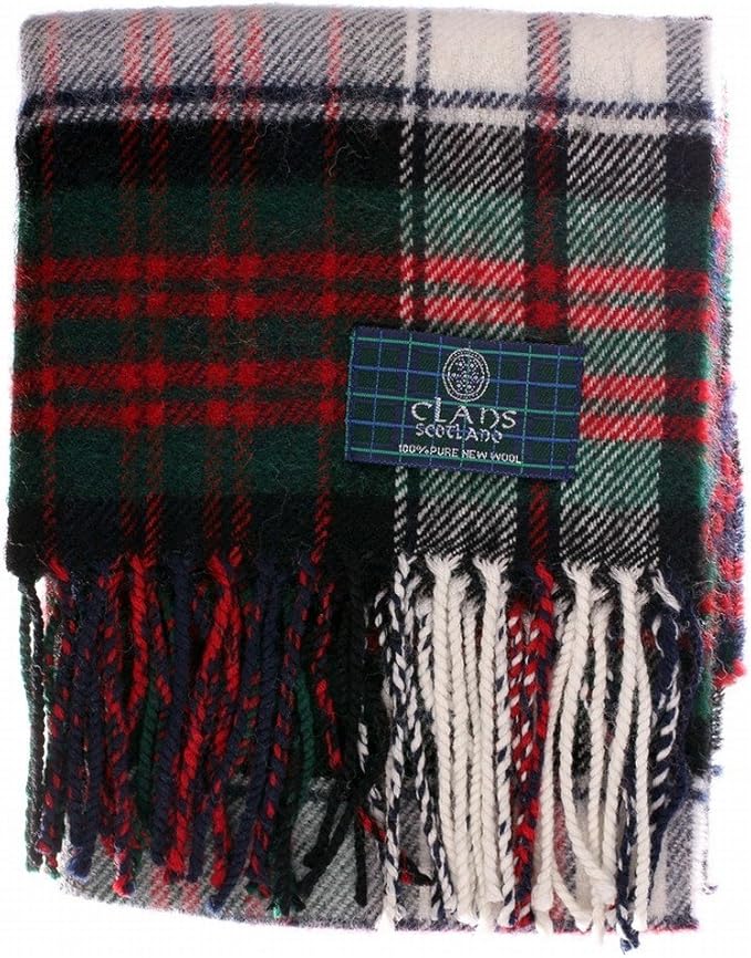 MacDonald Dress Tartan Scarf Scottish Wool Clan Scarves, Red/White