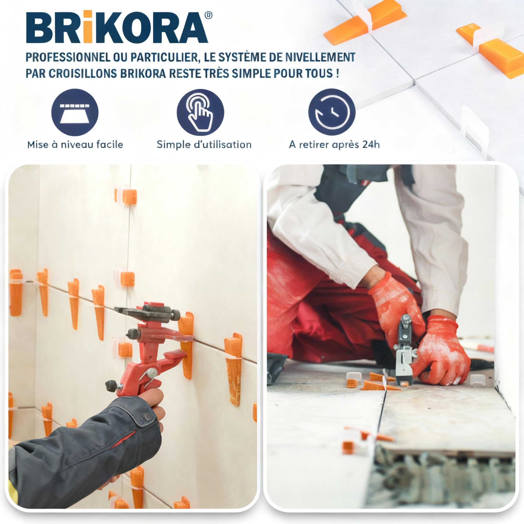 500 Croisillon Autonivelant 1.5 mm pour carrelage qualité premium - Croisillons kit joint carrelage - Cale carrelage autonivelante Outil niveau pose salle de bain sol Correcteur nivellement