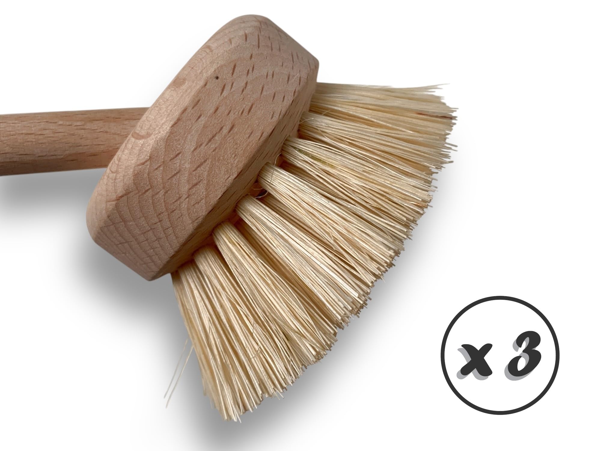 Kibros Lot 3 brosses Vaisselle Tampico Bois Vernis 25 mm KAROP'S