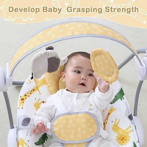 Miniatura 3 de Columpio de bebé para bebé, columpio para recién nacido con música, 5 niveles de velocidad, ajuste de tiempo, cojín suave, columpio plegable para