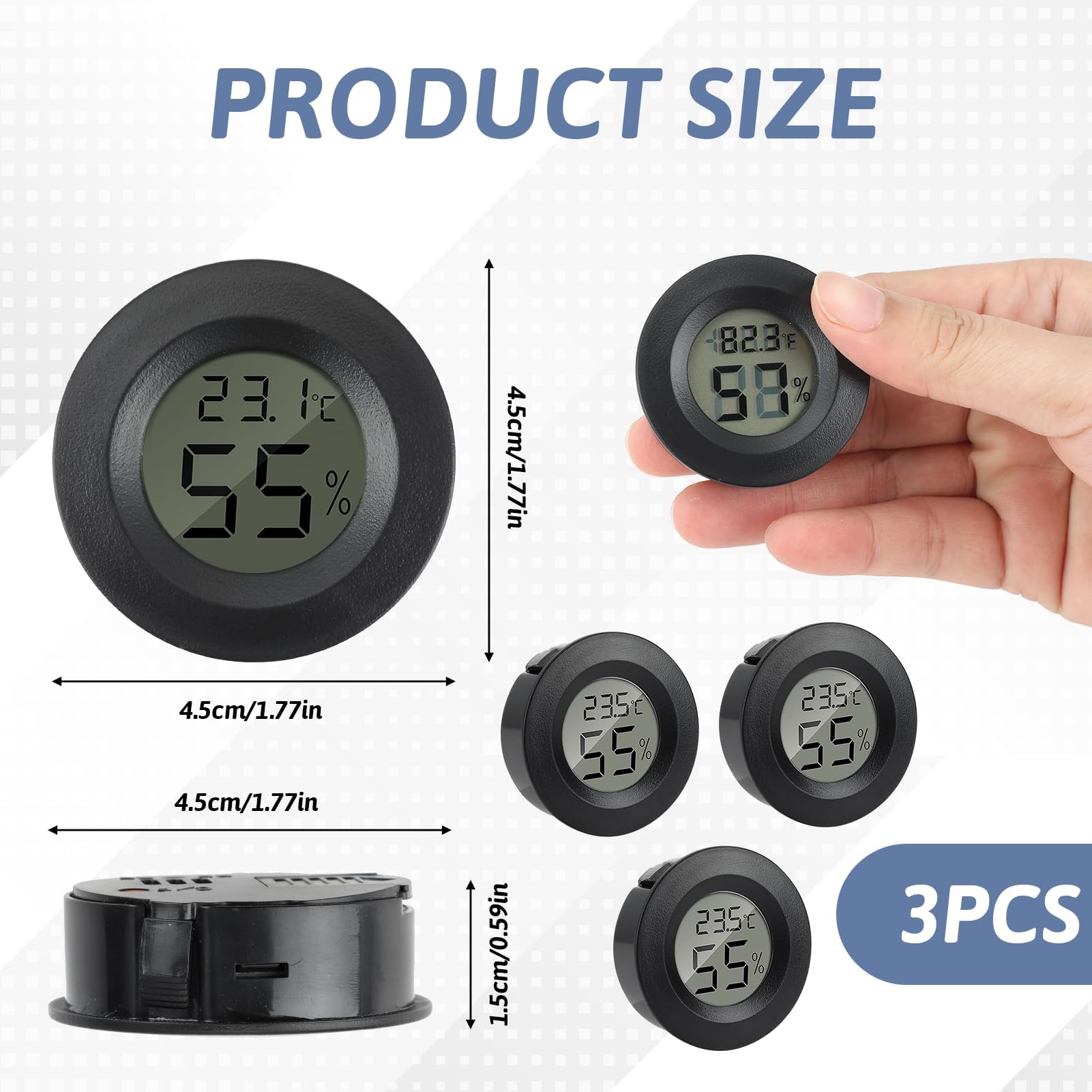3Pcs Mini Thermomètre Hygromètre Interieur, Digital LCD Température Humidité Moniteur pour Chambre Bebe Bureau Cuisine Humidors Incubateurs Reptiles Tortues Aquarium