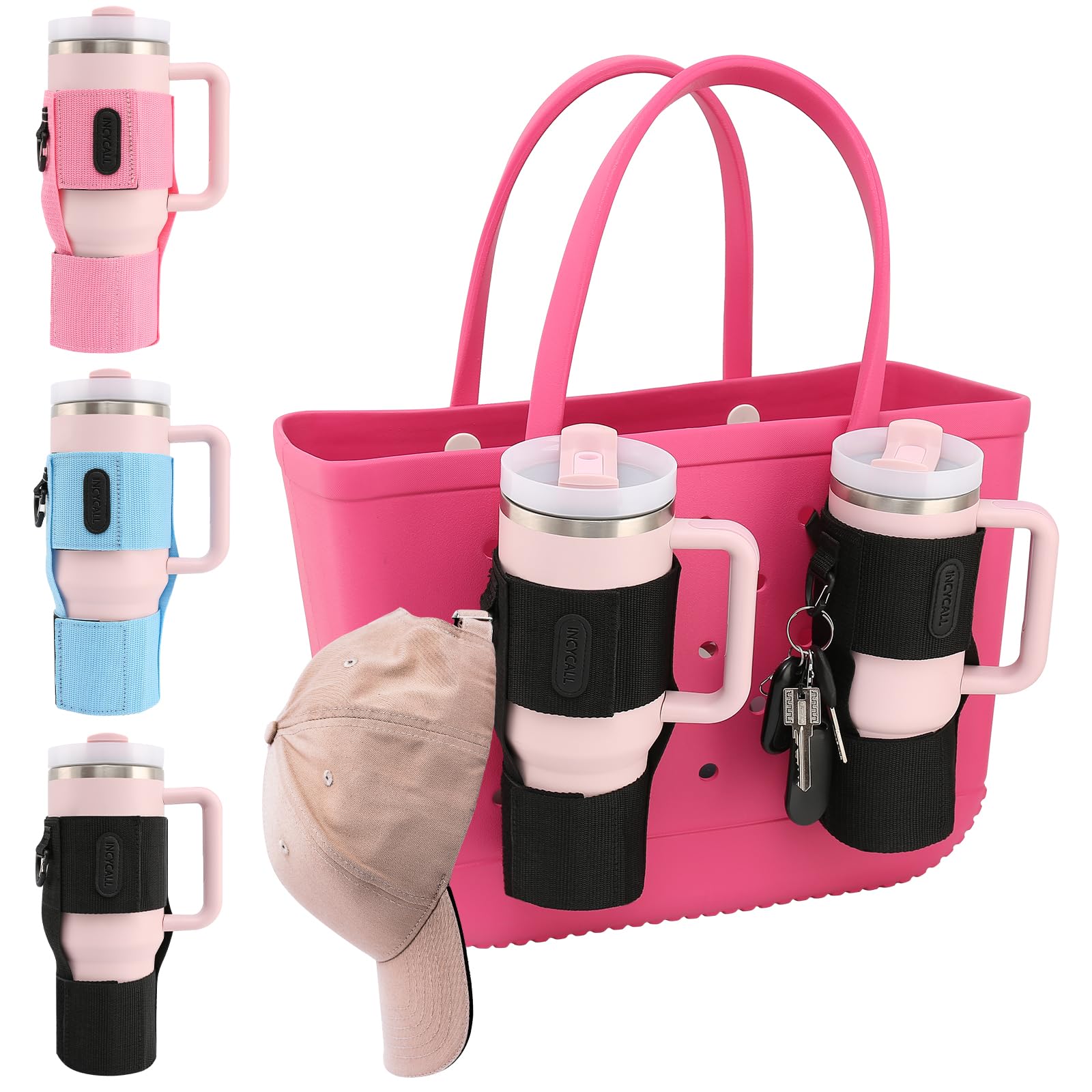 Stanley/Yeti Cup Holder Attachment - Adjustable Cup Holder for Beach Tote Bag (BLACK-2PCS)