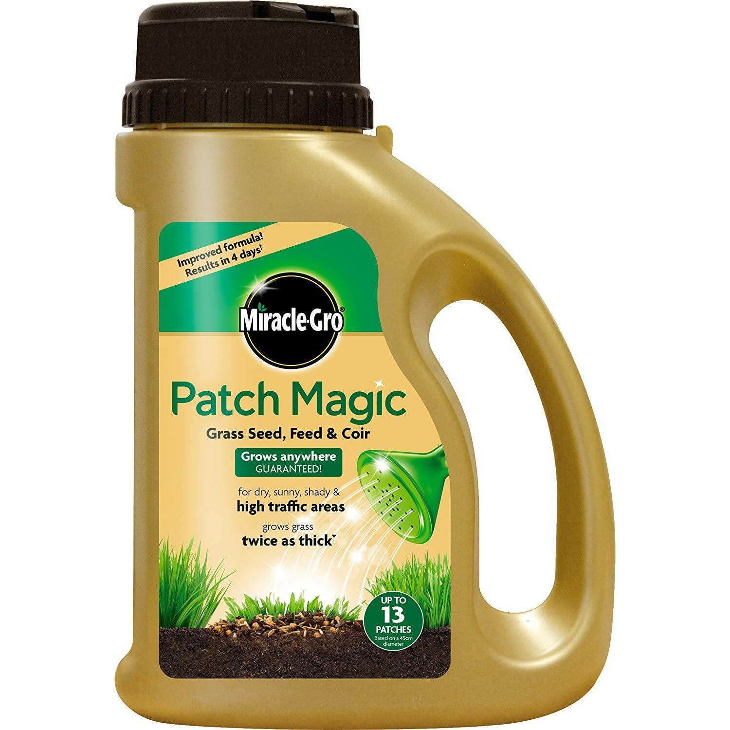 AMK® Miracle Gro Patch Magic 1015g Jug Lawn Repair Grass Seed Fertiliser Coir Mix Repairs Bare Patches Shaker Jug Easy Application