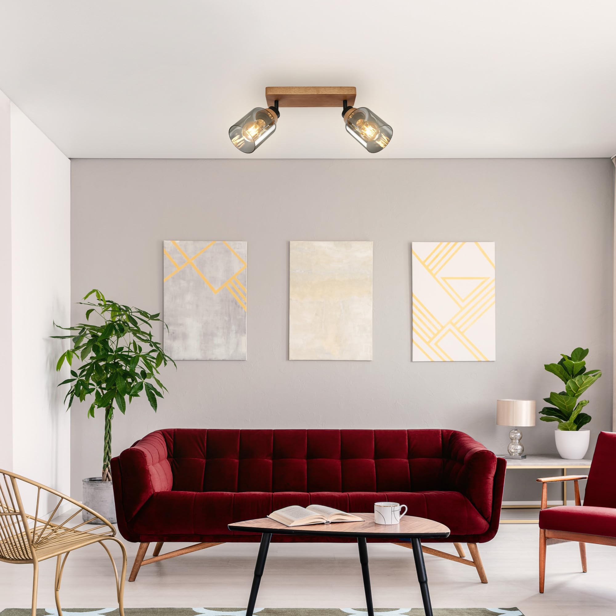 BRILONER – Deckenlampe, Deckenleuchte, Lampe, Rauchglas, Schwenkbar, Wohnzimmerlampe, Schlafzimmerlampe, Küchenlampe, Schwarz-Holz