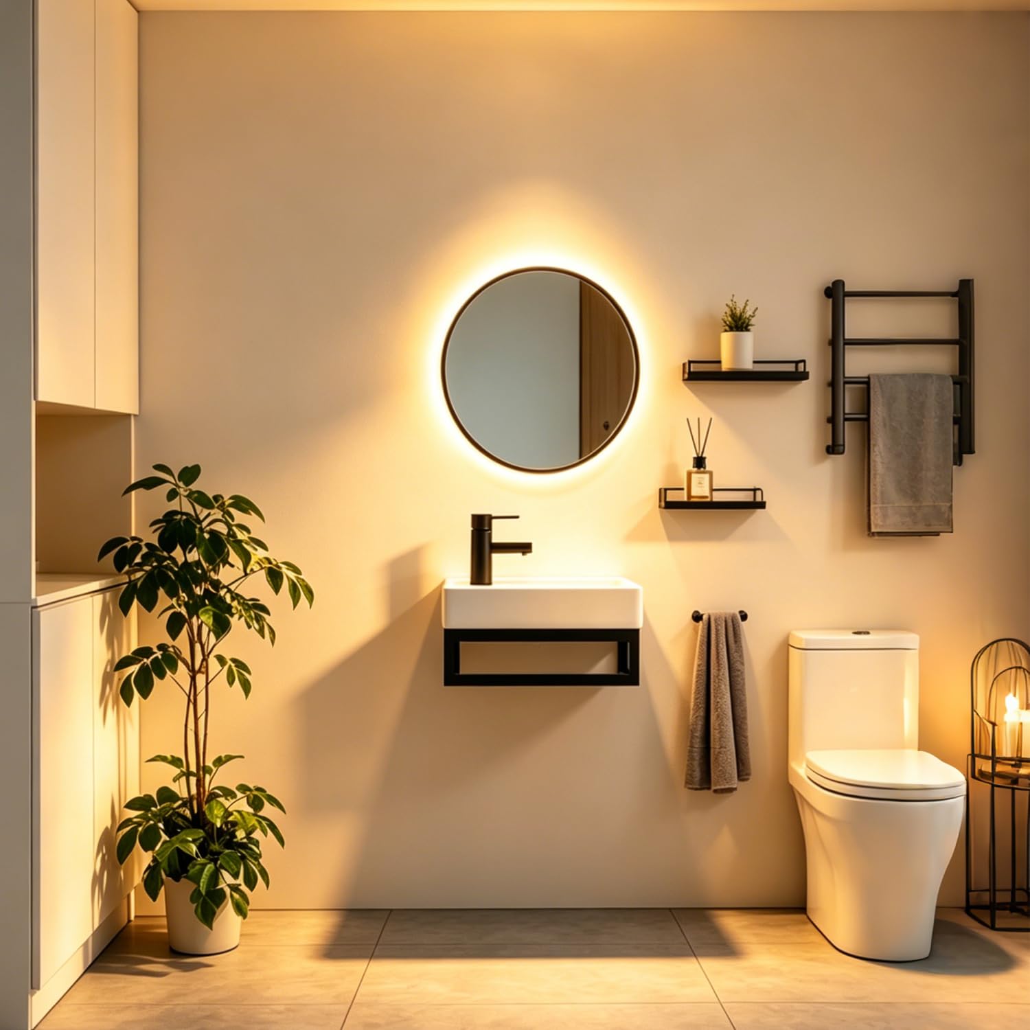 NUESTRA VIDA Lavabo de Cerámica para Baño de Invitados 40x22 cm - Compacto con Rebosadero y Estructura Metálica Negra Mate - Ideal para Espacios Pequeños