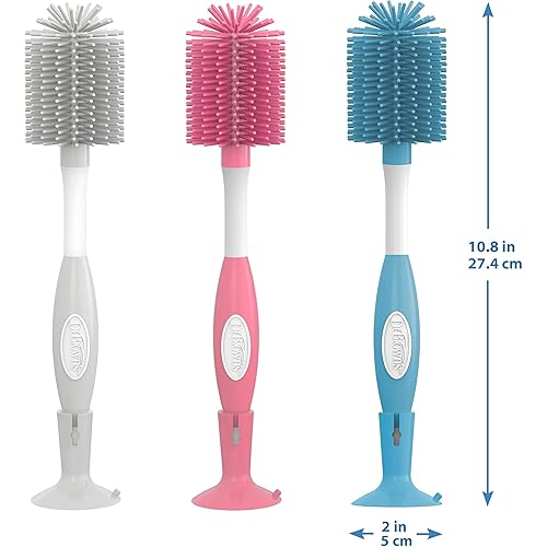 Miniatura 7 de Dr. Brown's Paquete de alimentación y limpieza almohada de lactancia gris claro + limpiador de cepillo y soporte de botella antiarañazos + cesta de