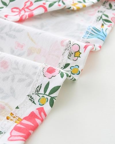 Hongshilian Little Girls Cotton Casual Dress Cartoon Appliques Fall Clothes Basic Jersey Long Sleeved Party Dresses(Floral&swans,7 Years)