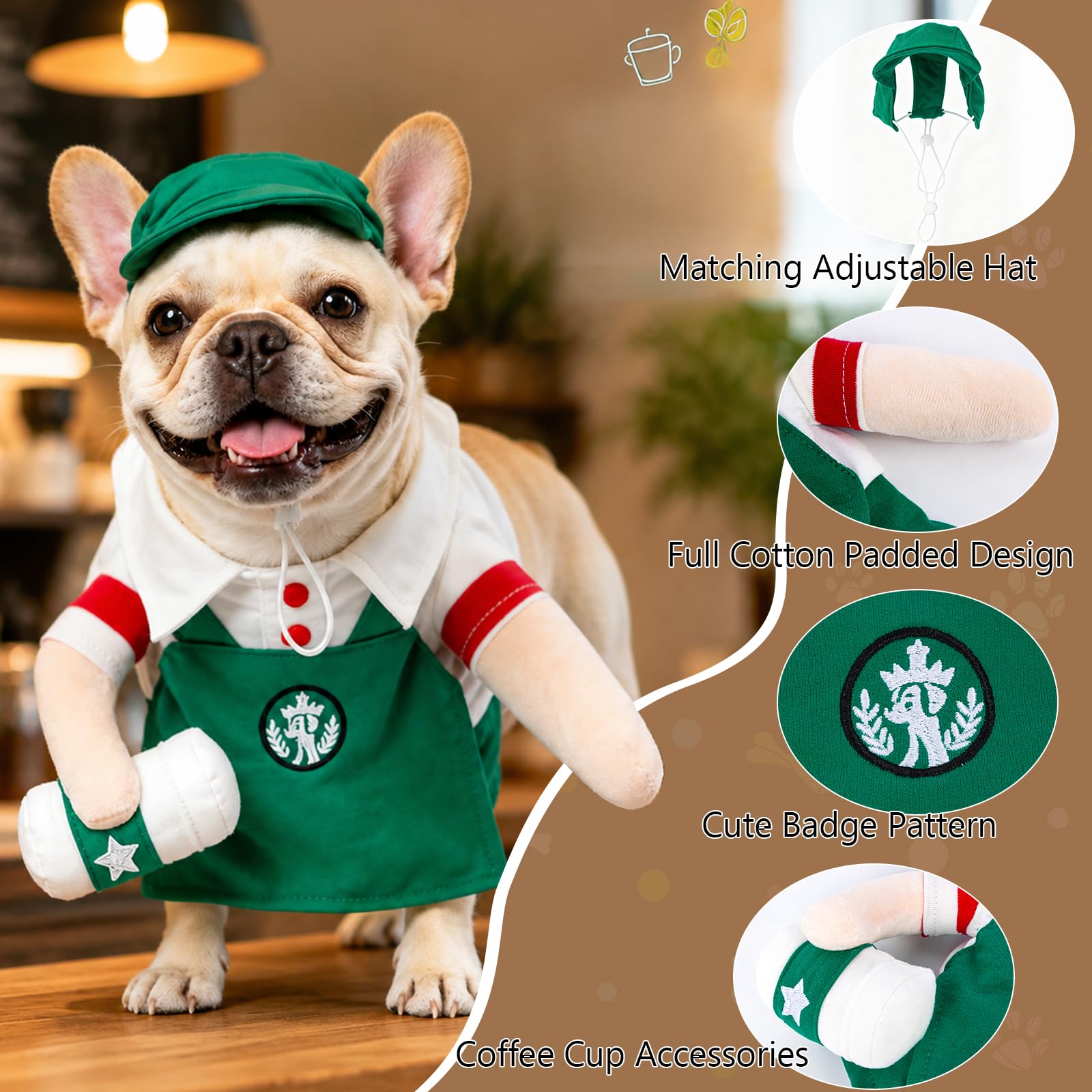 DELIFUR Costume per cani di piccola taglia, per Halloween, da caffetteria, taglia S