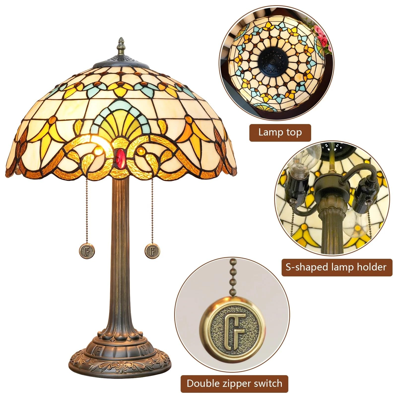 40 cm lampa duże witrażowe lampy stołowe żółty barokowy styl vintage stolik nocny lampka do czytania lampka na biurko do sypialni salonu art deco