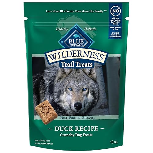 Blue Buffalo Wilderness Trail Treats High Protein Grain Free Dog Biscuits Crunchy Dog Treats, Duck Recipe, 10-oz Bag - Duck - 10 Ounce (Pack of 1)
