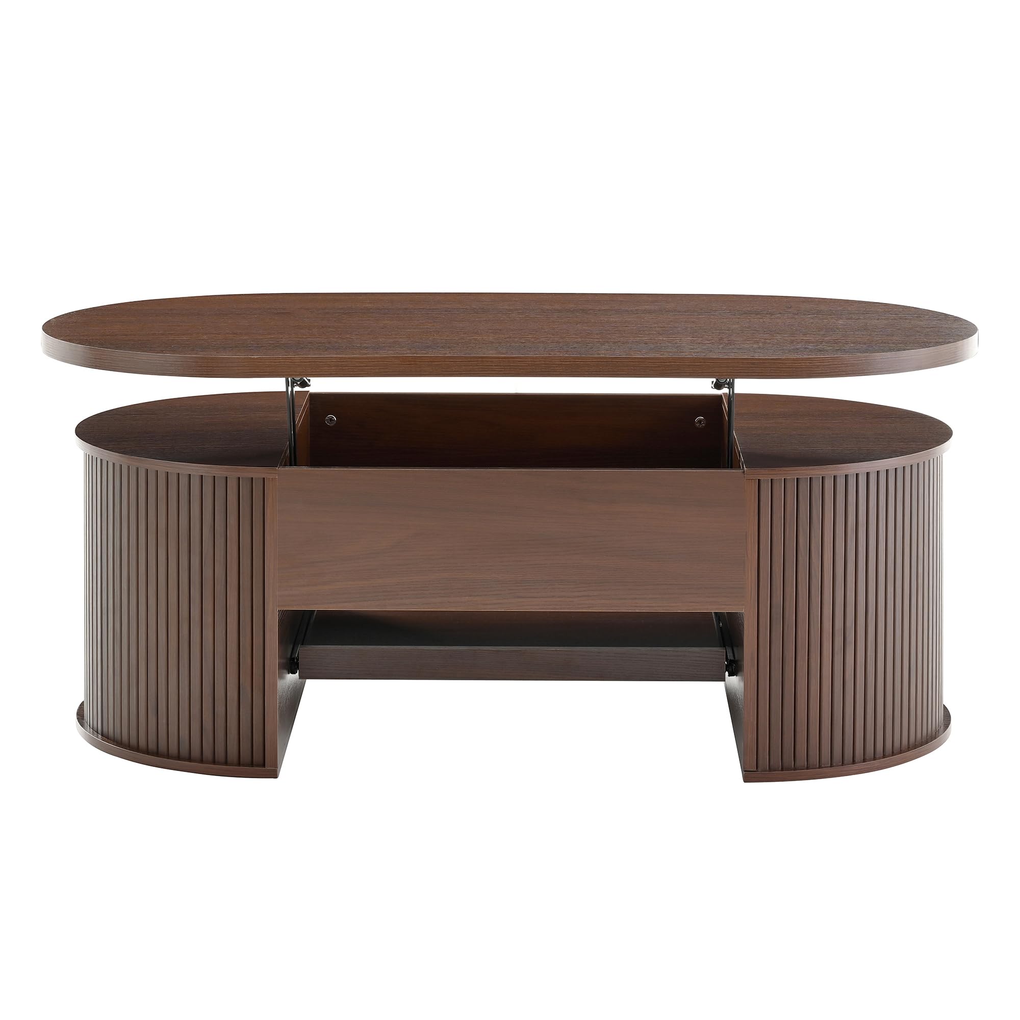 Mesa de salón con lados curvos de madera levantables, tablero deslizante, complemento de mobiliario multifuncional para el salón.