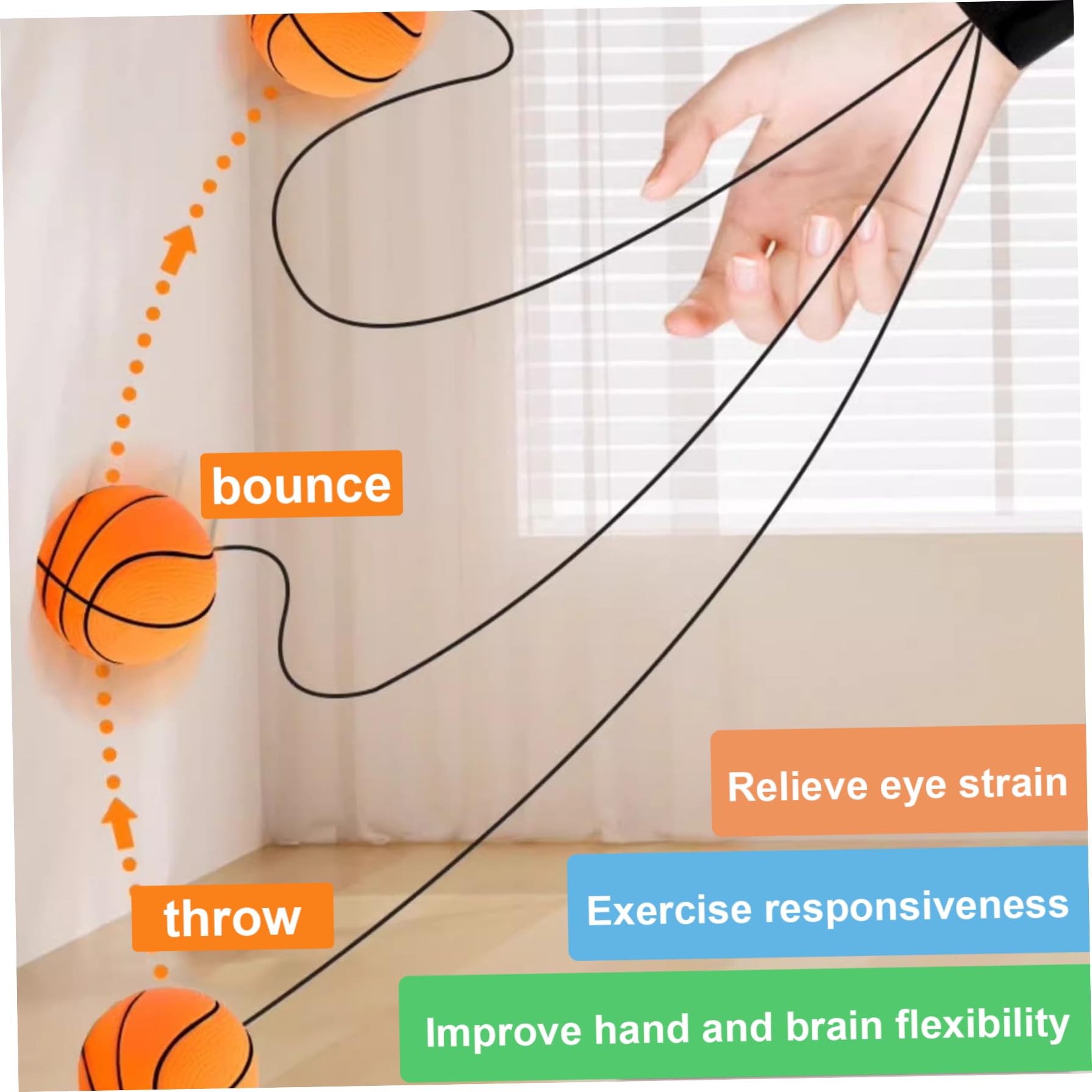 Palli di ritorno del polso sportivo, palla di rimbalzo in gomma da 2 pc su una corda elastica, palline da polso rimbalzante da 60 mm/2,4 pollici, esercizio efficace per il polso e gioca per bambini a
