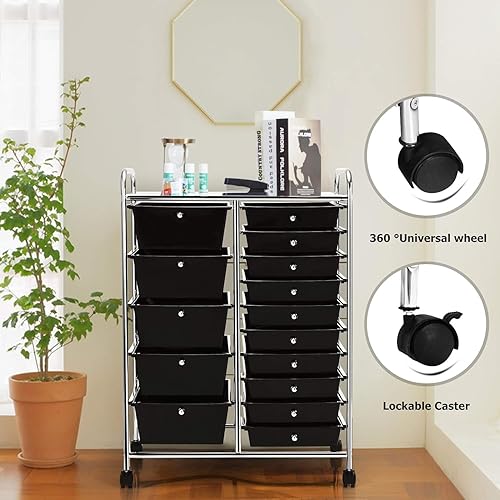 Miniatura 6 de LDAILY Carrito de almacenamiento con ruedas de 15 cajones, carrito de almacenamiento multiusos, organizador de almacenamiento sobre ruedas, marco de