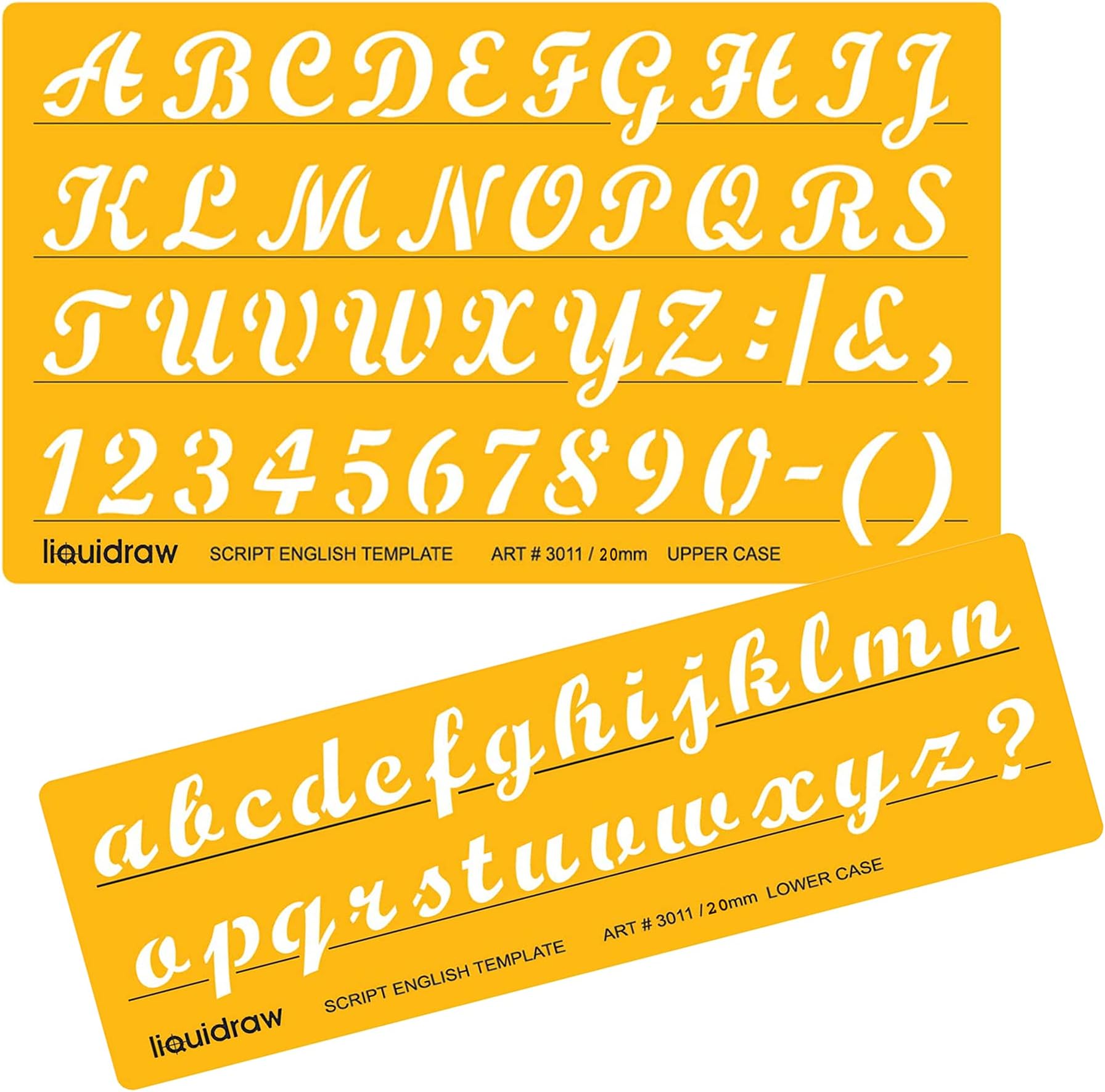 Liquidraw Lettering Stencils For Calligraphy Crafts English Stencil Alphabet Number Drawing Drafting Template (Upper & Lower Case Combo) (15mm / 20mm / 25mm) (20mm)