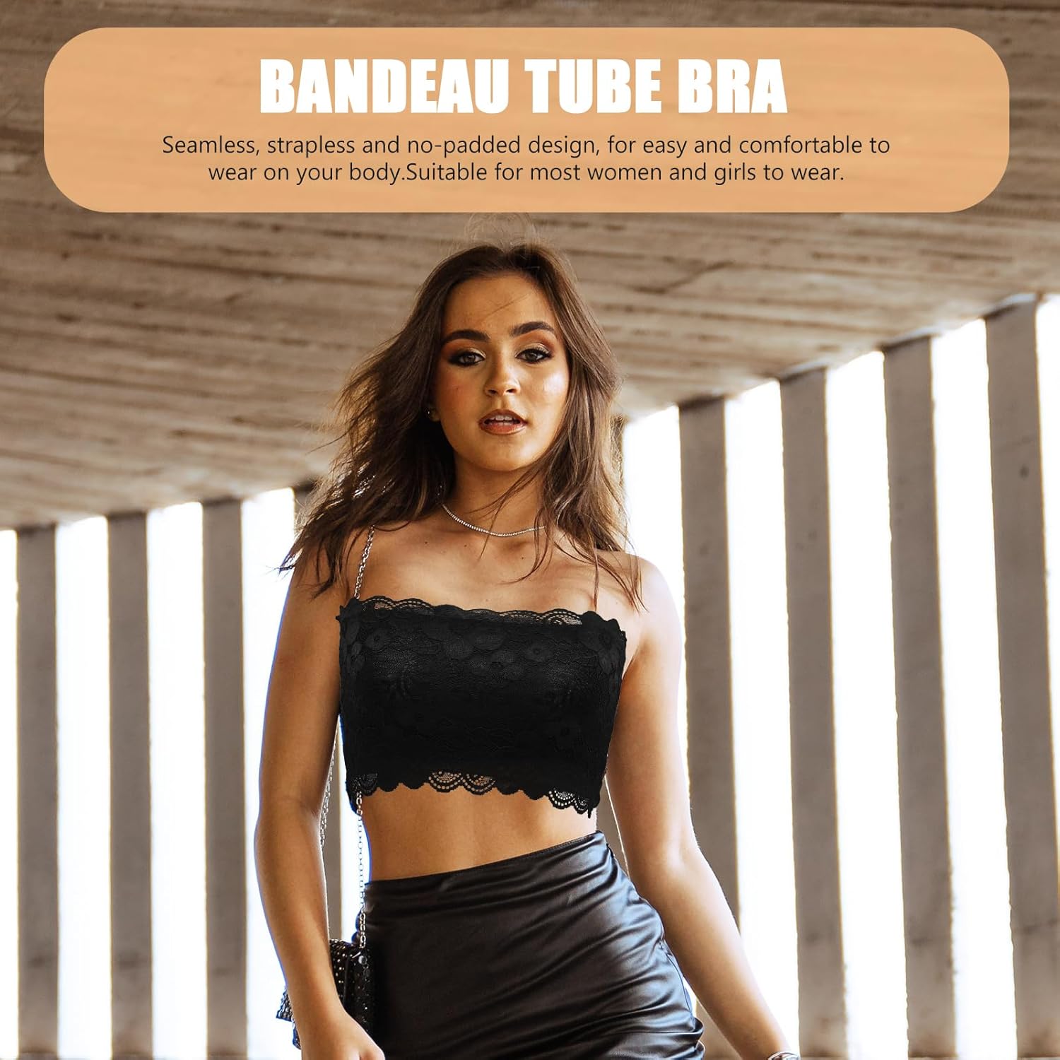 Tinksky 3pcs Women's Floral Lace Stretchy Strapless See Through Bandeau Tube Top with Bra - Size M. - Image 7