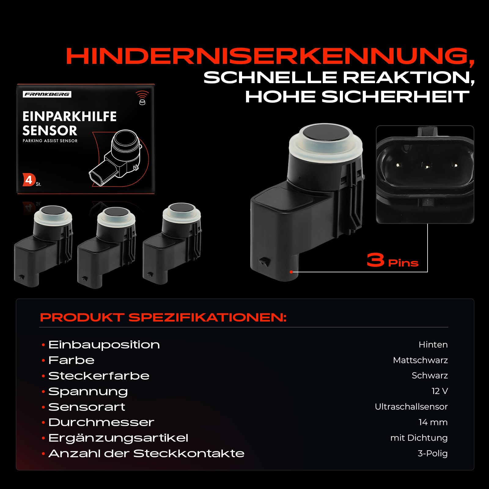 Frankberg 4x Parksensor Einparkhilfe Hinten Replace# 5J0919275A