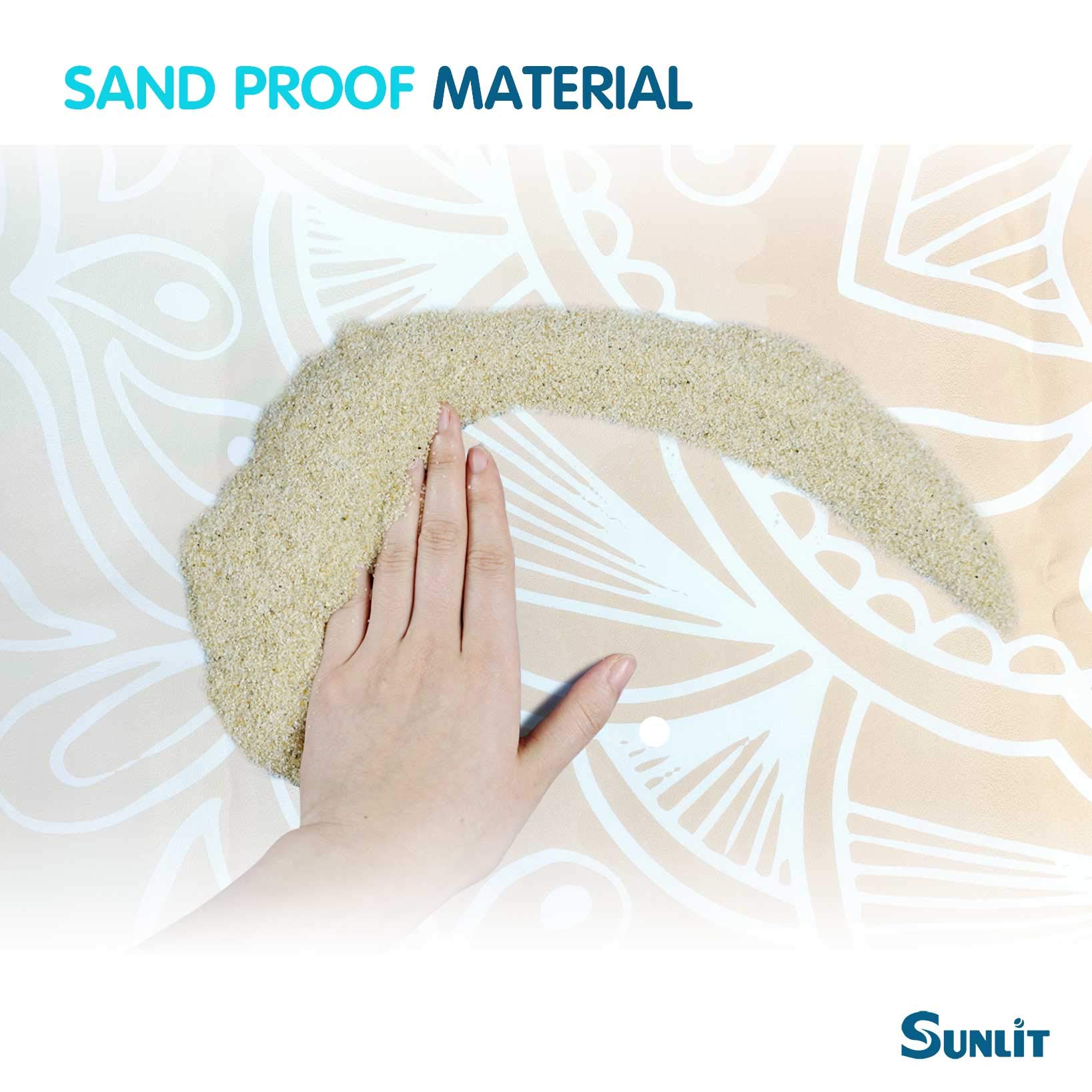 Sunlit Manta de playa suave y sedosa de 85 x 72 pulgadas, a prueba de arena, a prueba de arena, con bolsillos en las esquinas y bolsa de malla para fiestas en la playa, viajes, camping y festivales de
