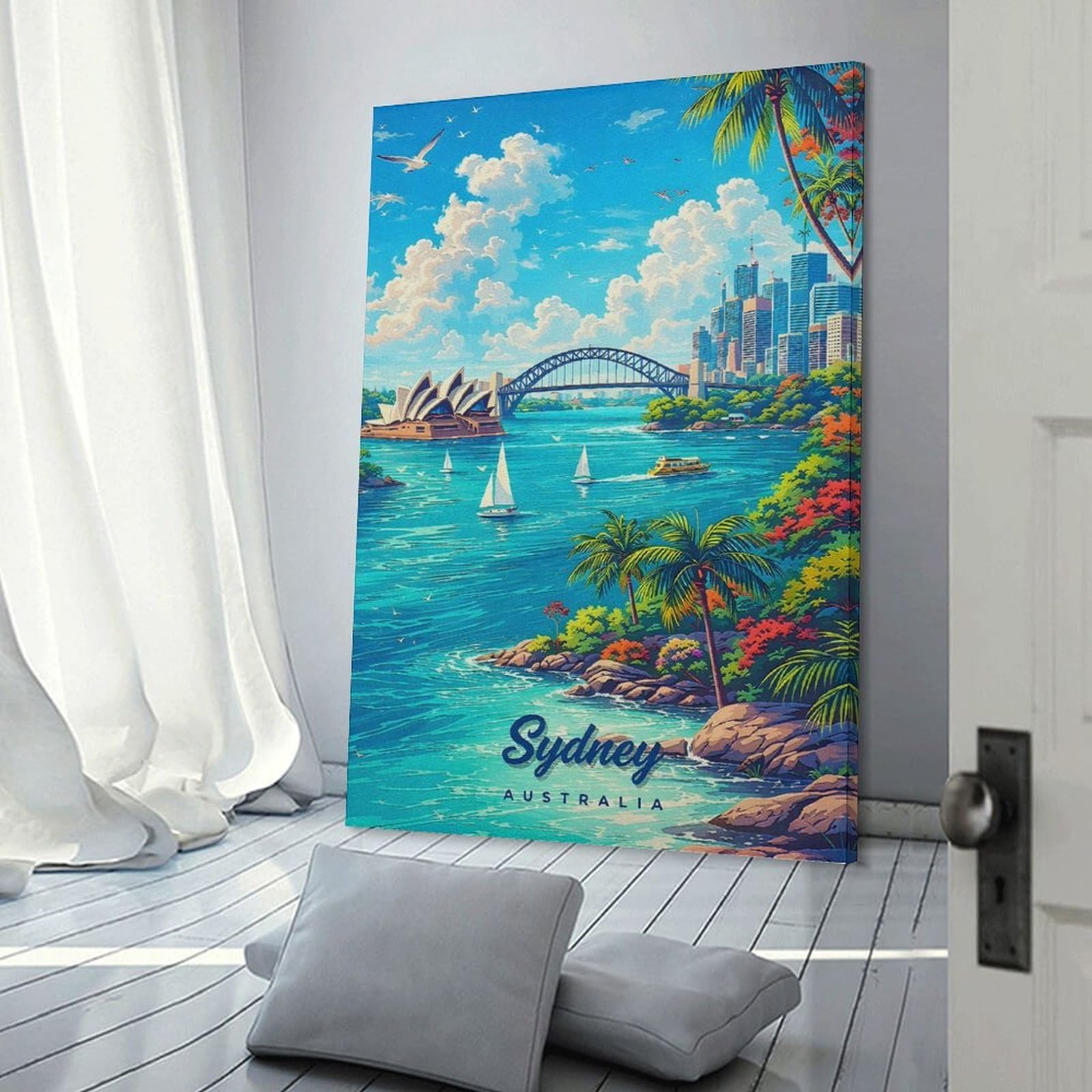 Junmoney Sydney Harbor with Opera House And Bridge Canvas Wall Art, 08x12inch(20x30cm), for Wall Displays, Bedrooms Or Room Updates, Ideal for Building A Coordinated Art Wall