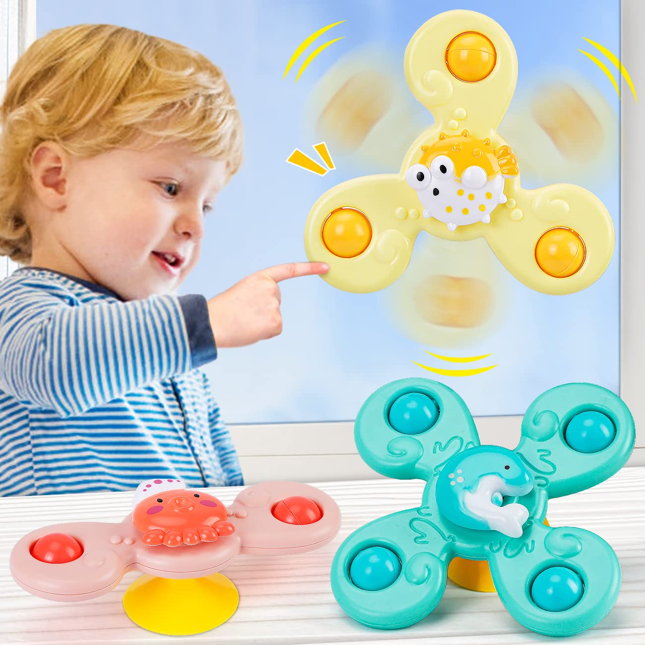 LULULIA Toddler Travel Toys for 1 2 3 Year Old Girl Gifts,Suction Cup Spinner Toys for 1 2 3 Year Old Boys,Fidget Spinner Baby Sensory Toys 6-12 Months Plus,1st Birthday Gifts for 1-3 Year Olds Girls