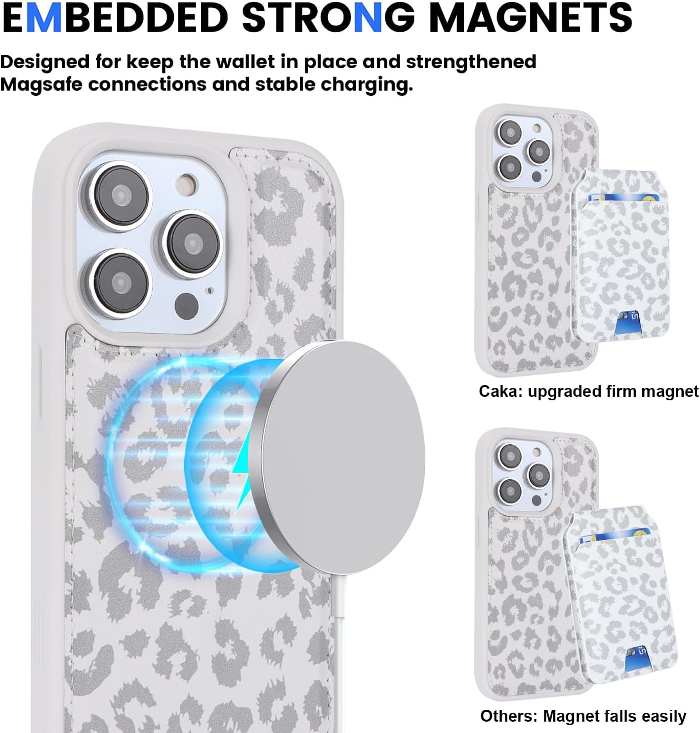 Ｈａｖａｙａ for iPhone 13 Pro Case Wallet magsaf Compatible 2 in 1 Detachable Magnetic with Card Holder Back Cards Slot Pu Leather Shockproof Stand Phone case for Women Men-White Leopard Print