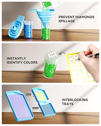 Miniatura 3 de ARTDOT Contenedor de almacenamiento de 30 ranuras para kits de arte con diamantes para adultos, caja de almacenamiento portátil para pintura con