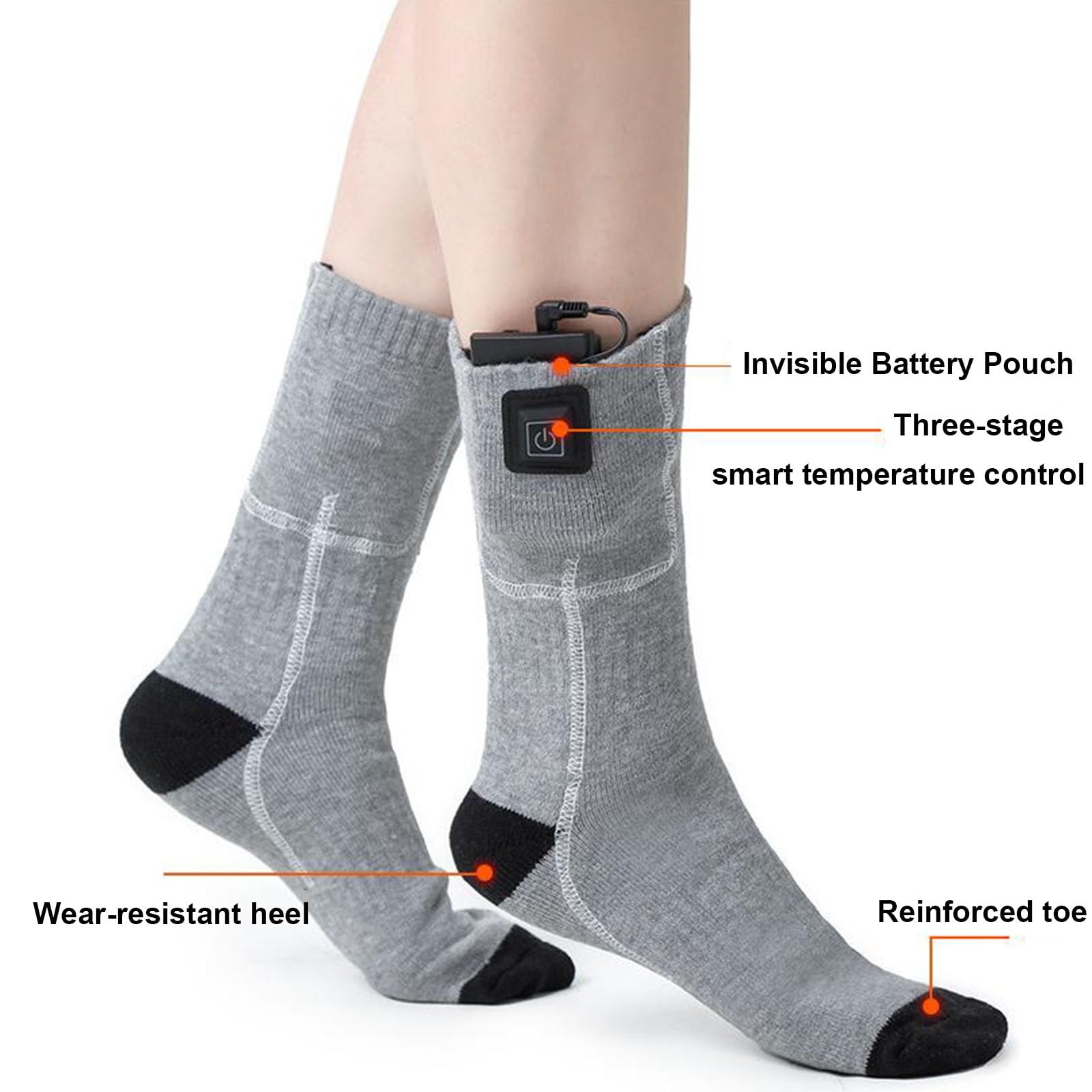 Calcetines Calefactables Hombres Mujeres, Batteria Calefactables Calcetines Lavabile Calcetines Electricos, con Batería 3000mAh, 3 Niveles de Calor para Caza Esquí Ciclismo Pesca