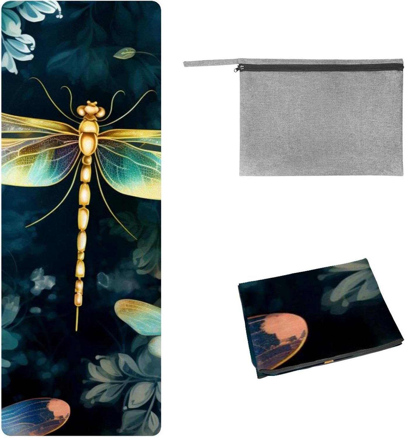 Yoga Towel, Dragonfly Pattern Non Slip Sweat Absorbent Hot Yoga Mat Towel for Hot Yoga, Pilates and Fitness - 72.8" x 26.8"