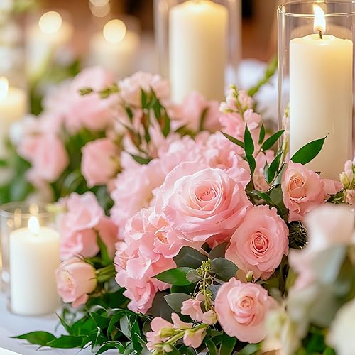 Miniatura 6 de 24 velas de pilar blanco y jarrones cilíndricos de vidrio transparente, portavelas de vidrio huracán para centros de mesa, bodas, fiestas, eventos,