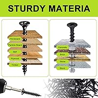 Vista 4 de Tornillos para madera negros #6 x 1-1/4", 100 piezas, cabeza Phillips, tornillo autorroscante plano rápido, tornillos para paneles de yeso de rosca