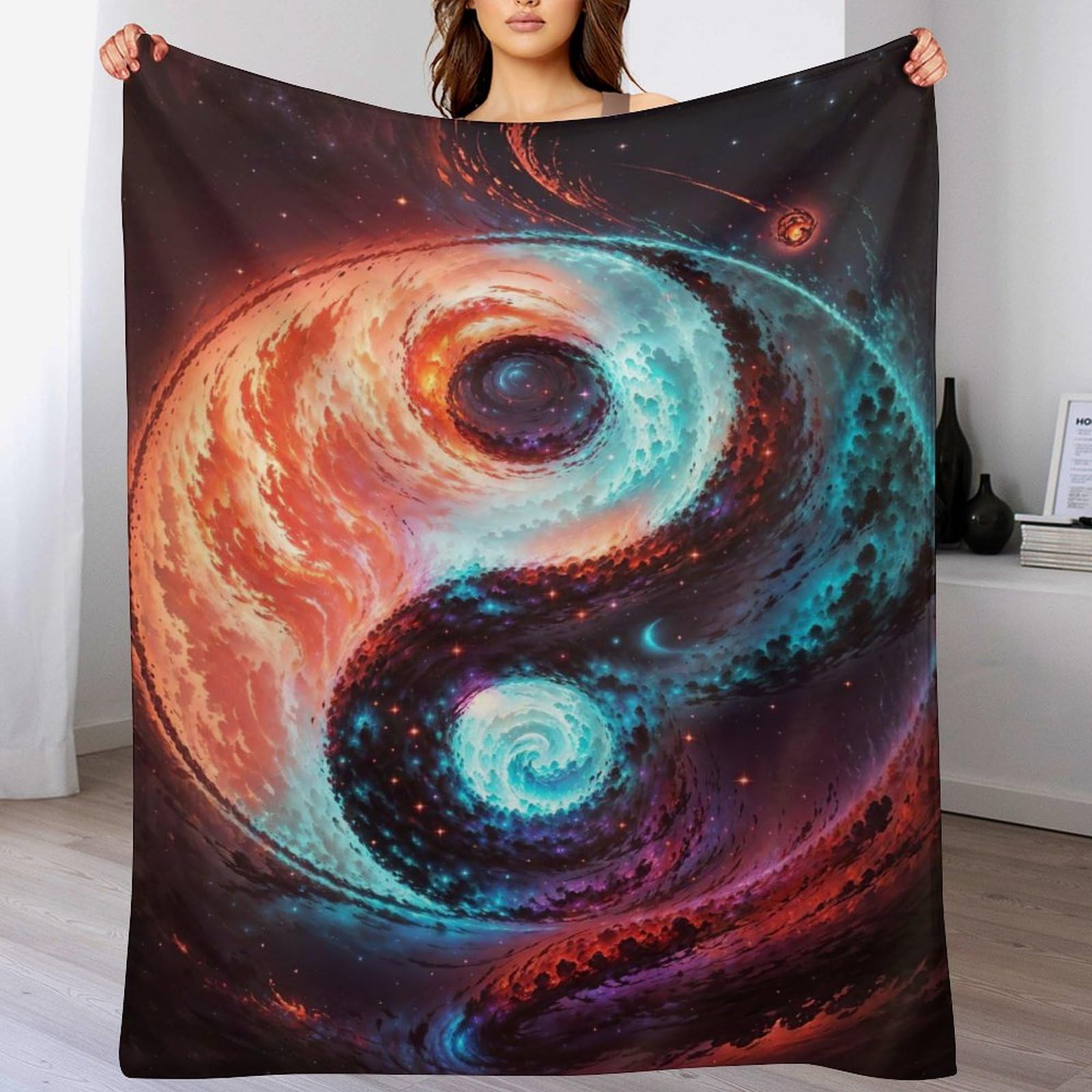 Couverture Yin et Yang douce en flannel pour vos soirées cocooning au salon