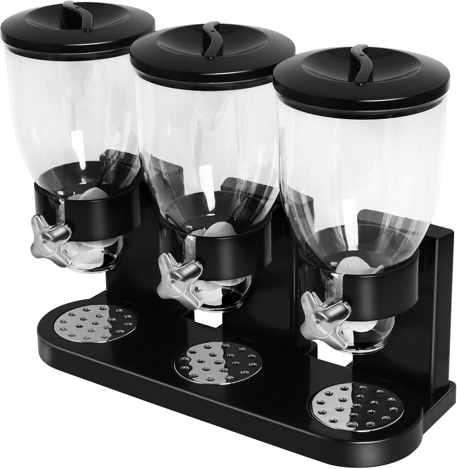 Cereal Dispenser Countertop, Large Capacity Cereal Dispenser for Pantry, Triple Dry Food Dispenser Cereal Containers Storage Dispenser for Candy Nuts Grain Rice Snack Granola(Black)